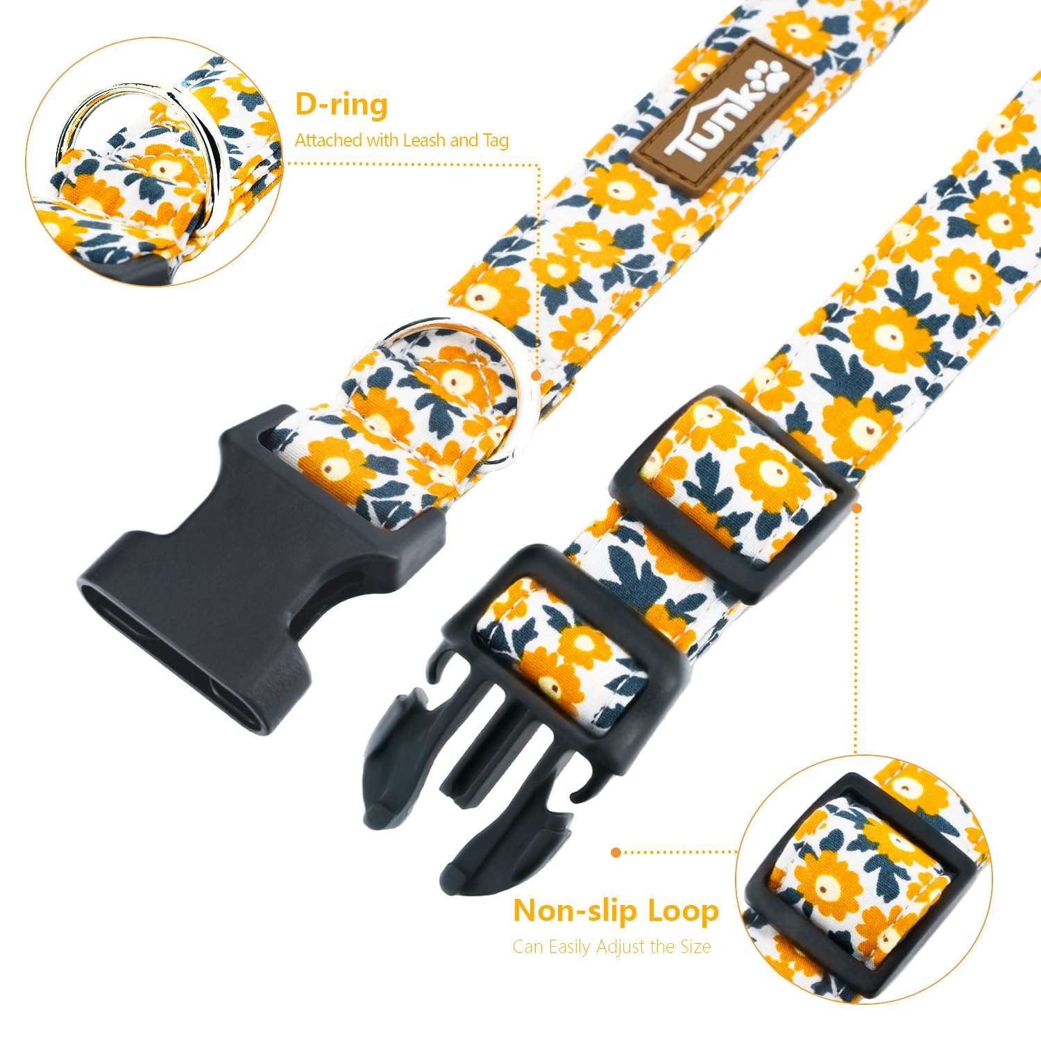 Tunkoo Flower Dog Collar, Cute Adjustable Yellow Collar For Lgbt Pride Month Strong Plastic Buckle - For Small Medium Large Pets