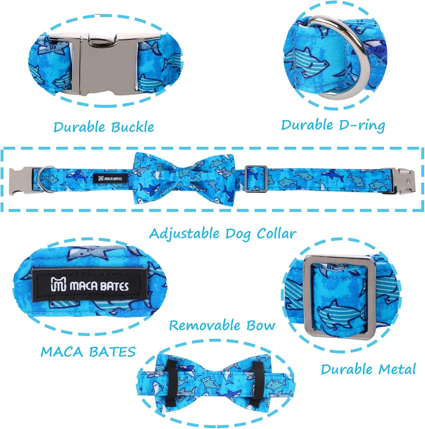 Maca Bates Shark Dog Collar With Breakaway Bow Tie Boetie Puppy Collar With Metal Buckle Cute Pink Adjustable Wide Soft For Smal