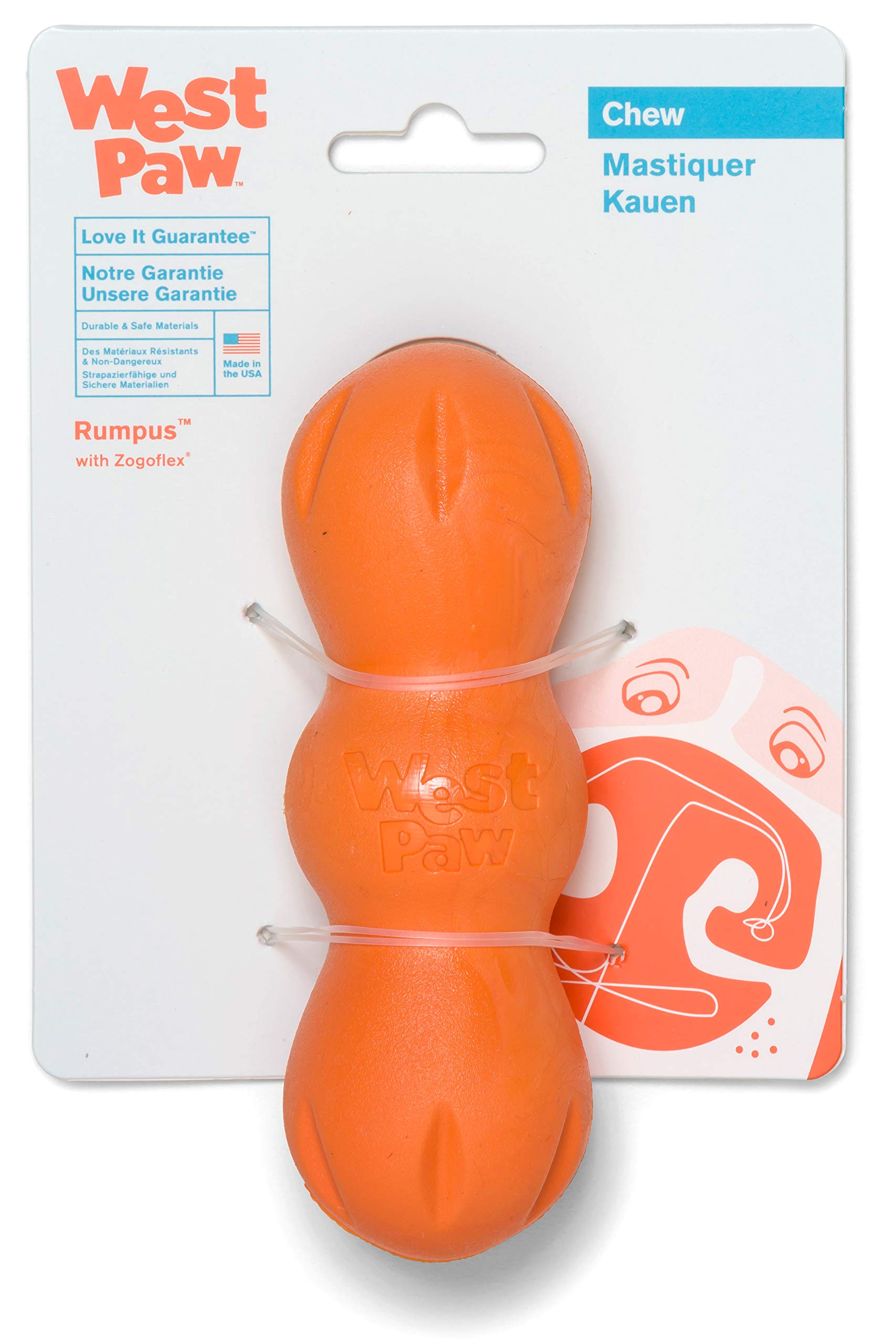 West Paw Zogoflex Rumpus Dog Chew Toy – Floatable Toy For Dogs, Aggressive Chewers – Puppy Chewing Toys For Catch, Fetch – Recyclable, Dishwasher-Safe, Small 5.25', Tangerine