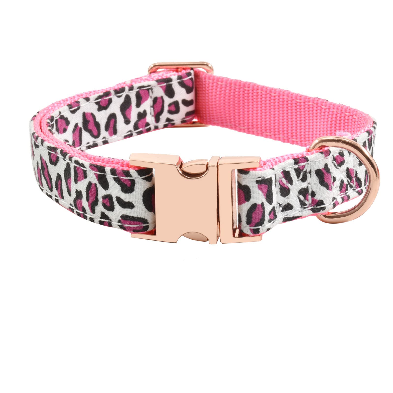Metal Buckle Dog Collar, Durable Adjustable Dog Collar Soft For Small Medium Large Dogs (L(15-23In), Pink Leopard)