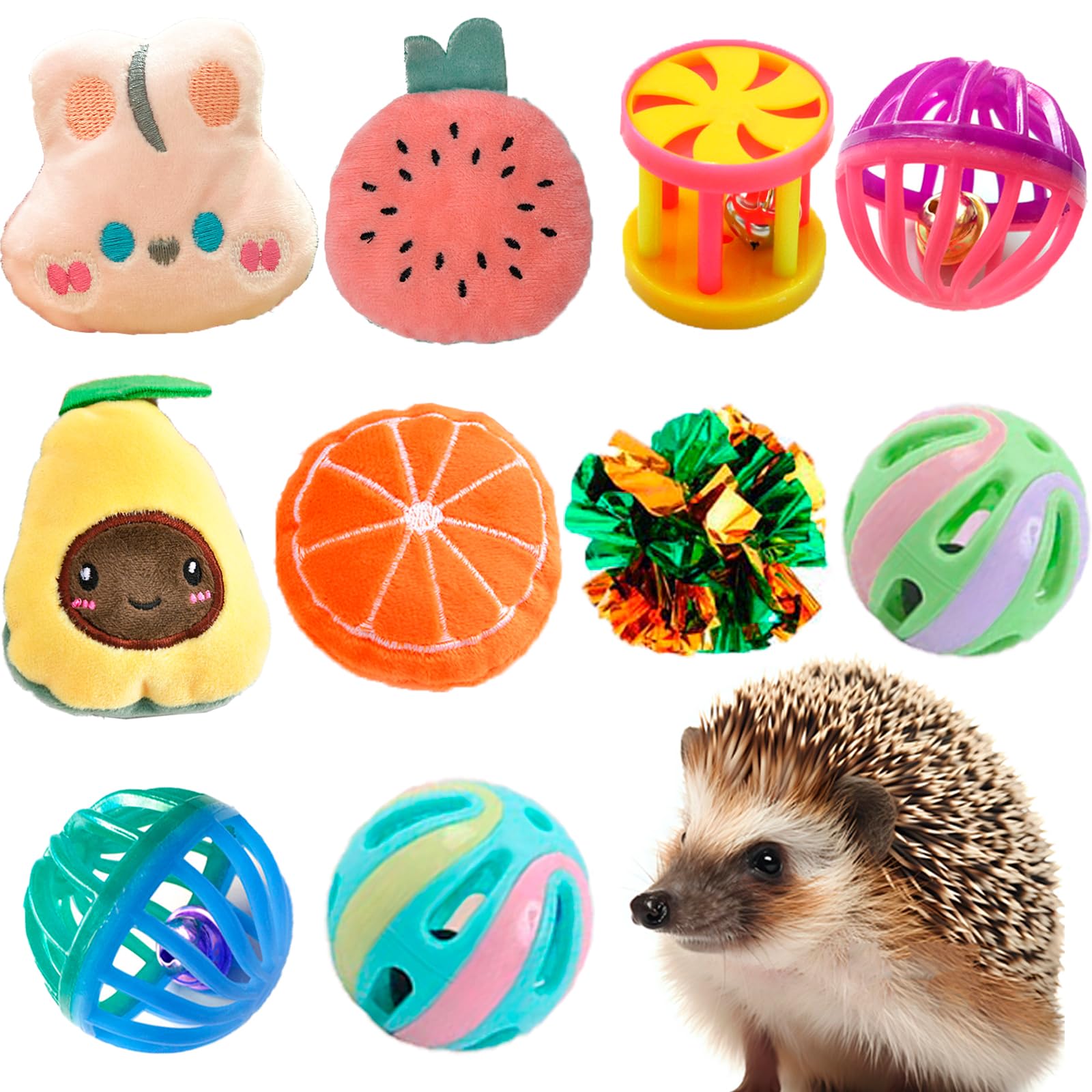 VZqola 10 pcs Cute Hedgehog Enrichment Toys Hedgehog Supplies Cage Accessories Small Animal Ball Bell Pet Interactive Stuffed To
