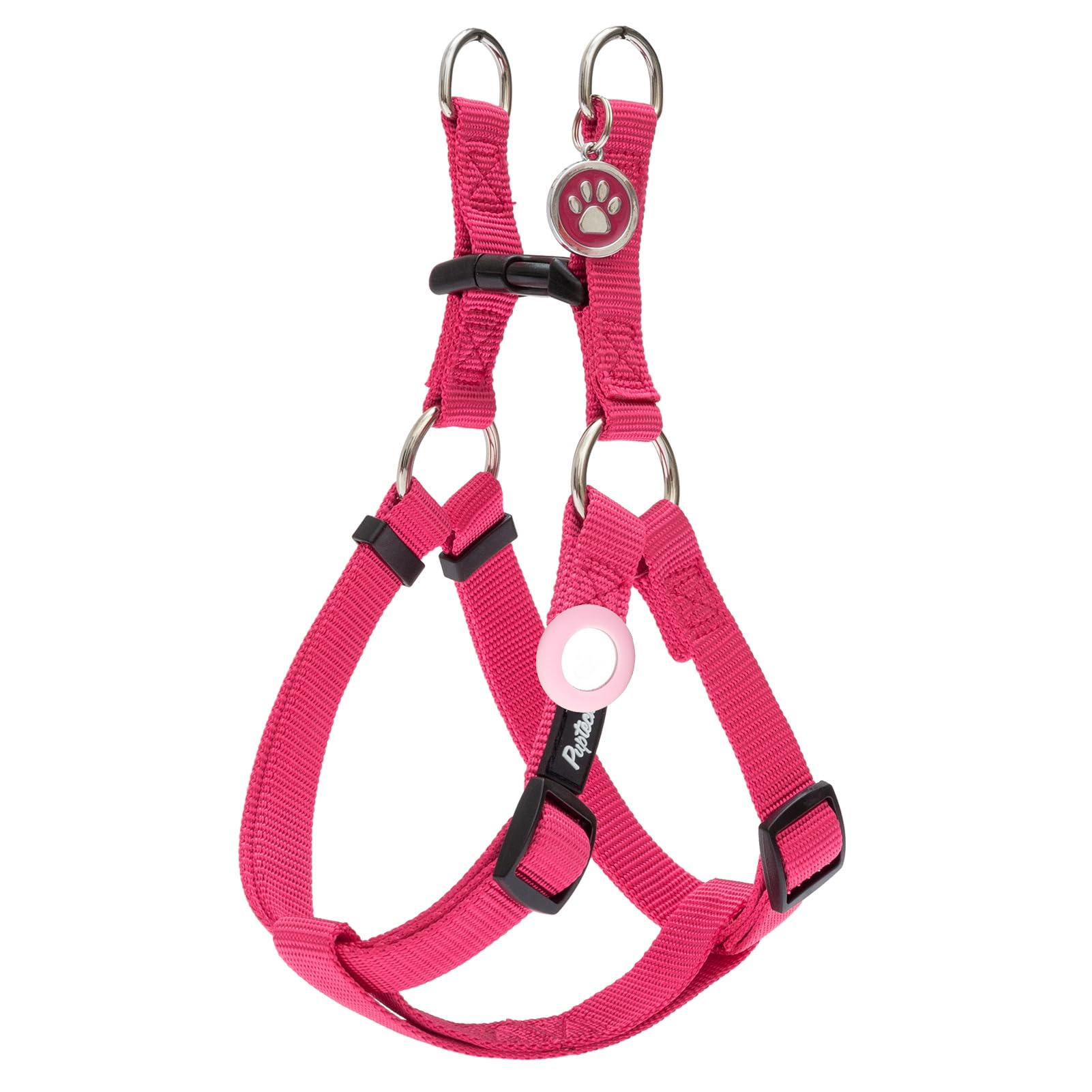 Pupteck No Pull Dog Harness Soft Adjustable Basic Nylon Step In Puppy Vest Outdoor Walking With Id Tag And A-Ir Tag Case, Hot Pi
