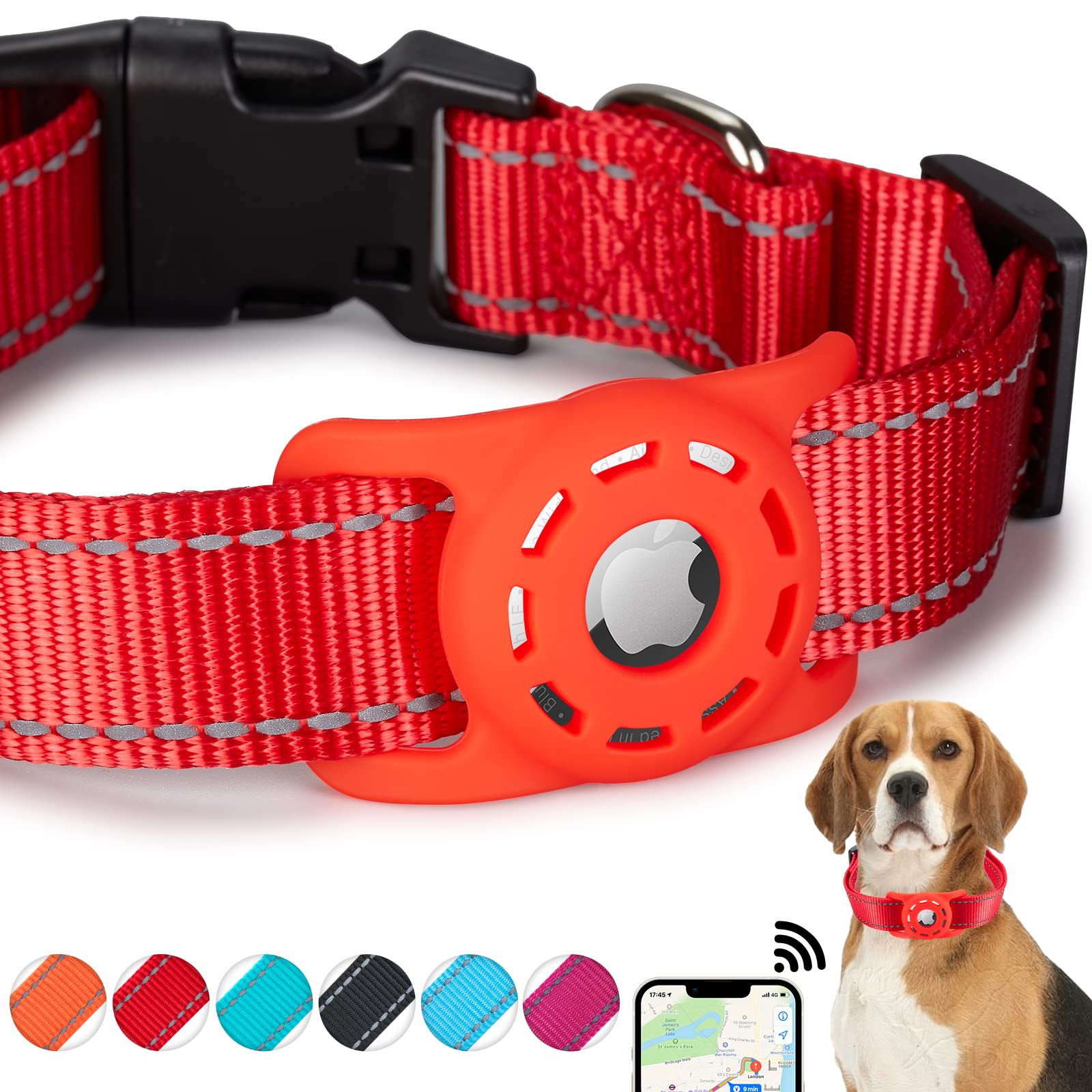 Konity Airtag Cat Collar, Compatible With Apple 2021, Nylon Pet Kitten Puppy Collar With Silicone Holder For Small Dogs, Red,Xs: 8''-12'' Neck