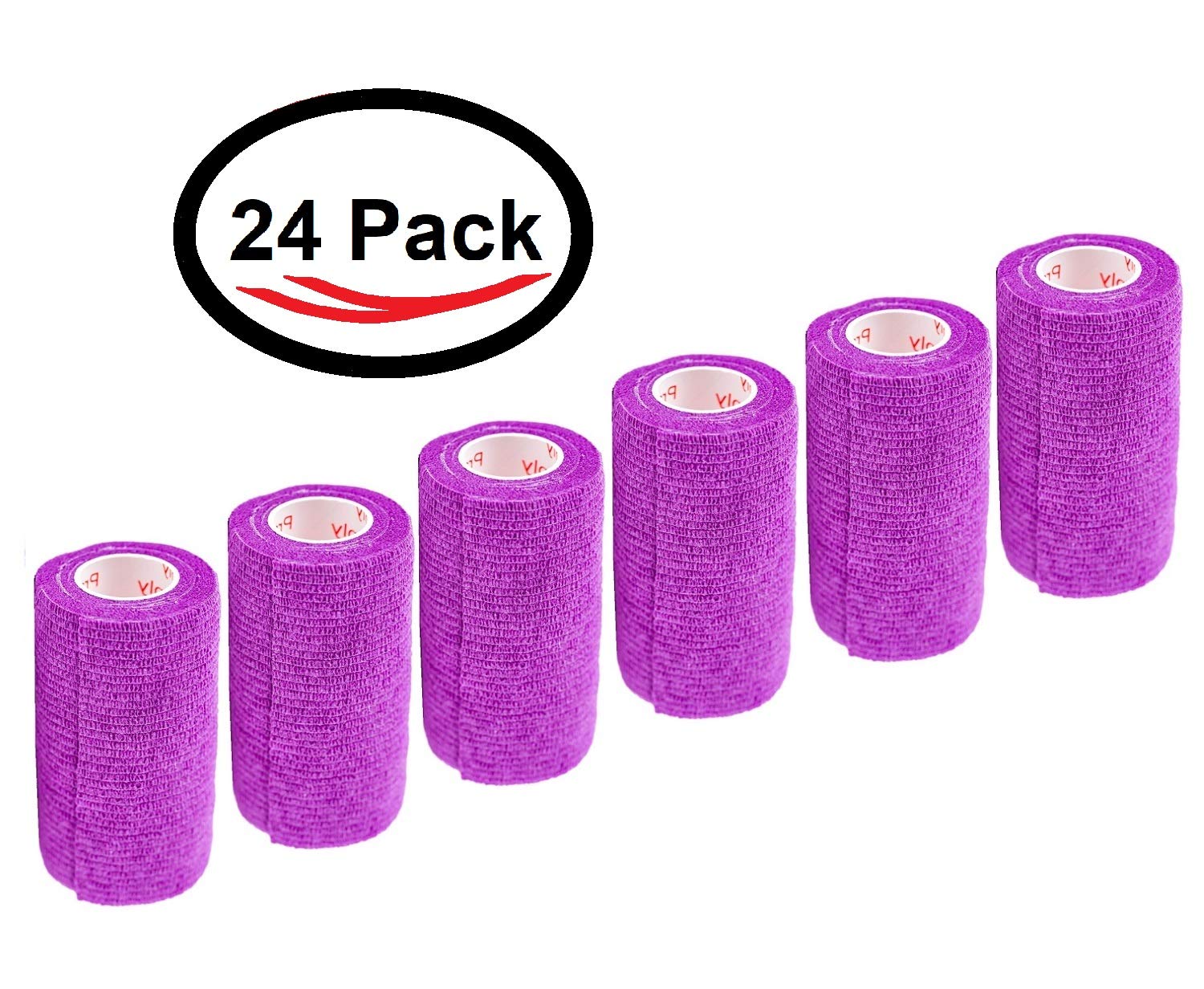 3 Inch Vet Wrap Tape Bulk (Purple) (Pack of 24) Self Adhesive Adherent Adhering Flex Bandage Grip Roll for Dog Cat Pet Horse