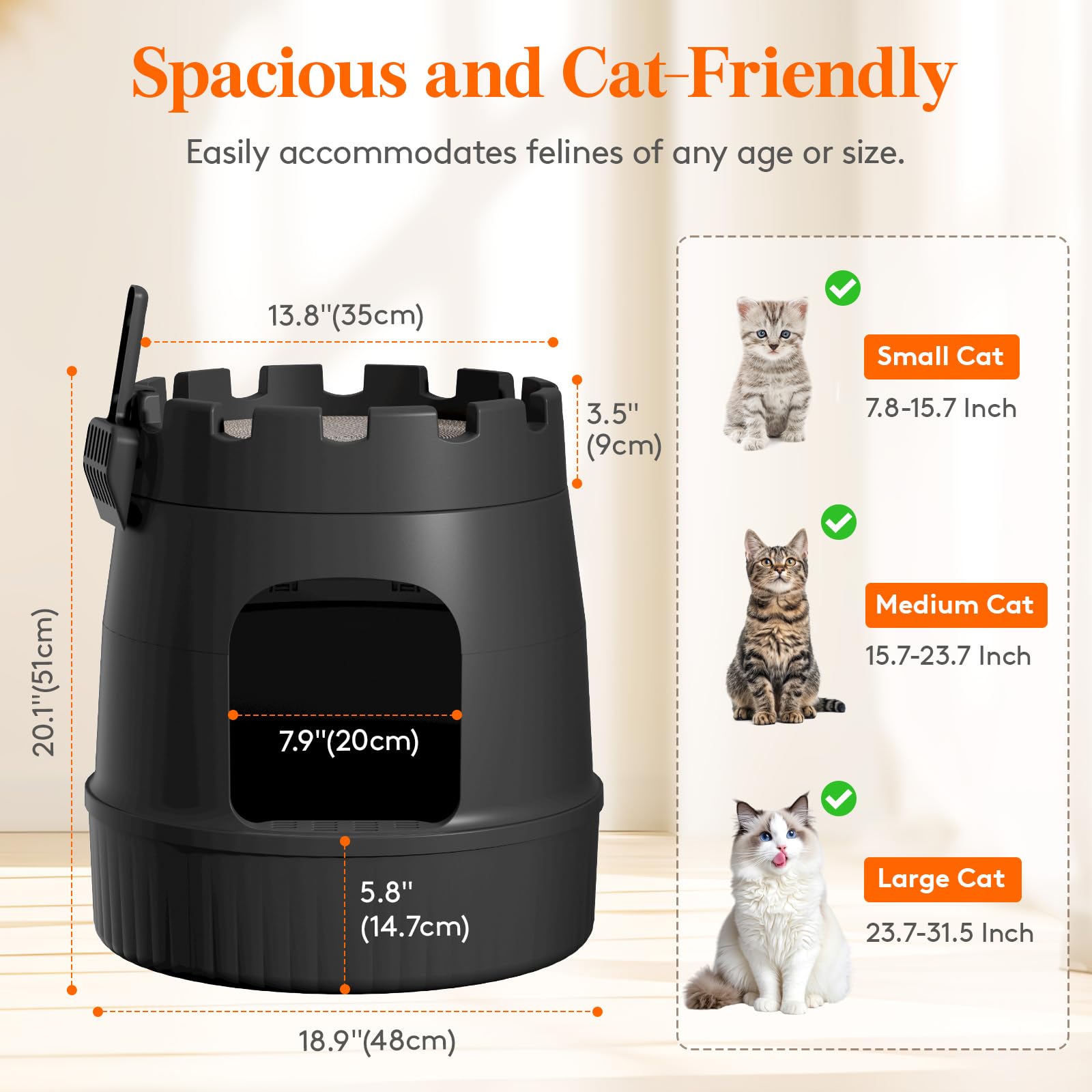 Lifewit Castle Cat Litter Box With Scratching Board & Scoop, Hidden Covered Kitty Litter Box Enclosure With Odor Control & Carbo