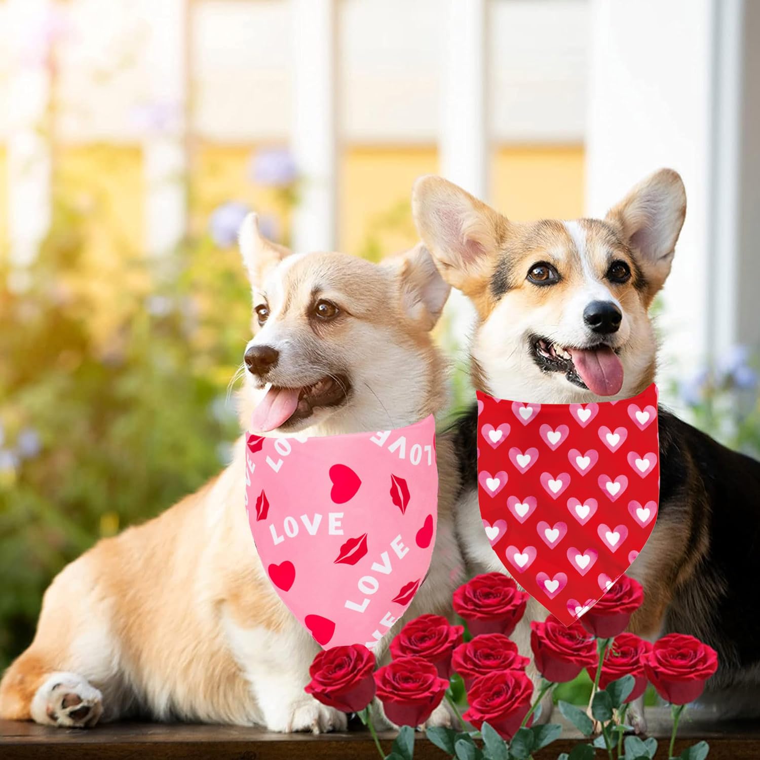 Valentines Day Dog Bandana, 2 Pack Dog Valentines Bandana Costumes Triangle Reversible Love Pet Scarf For Boy And Girl Pet For S