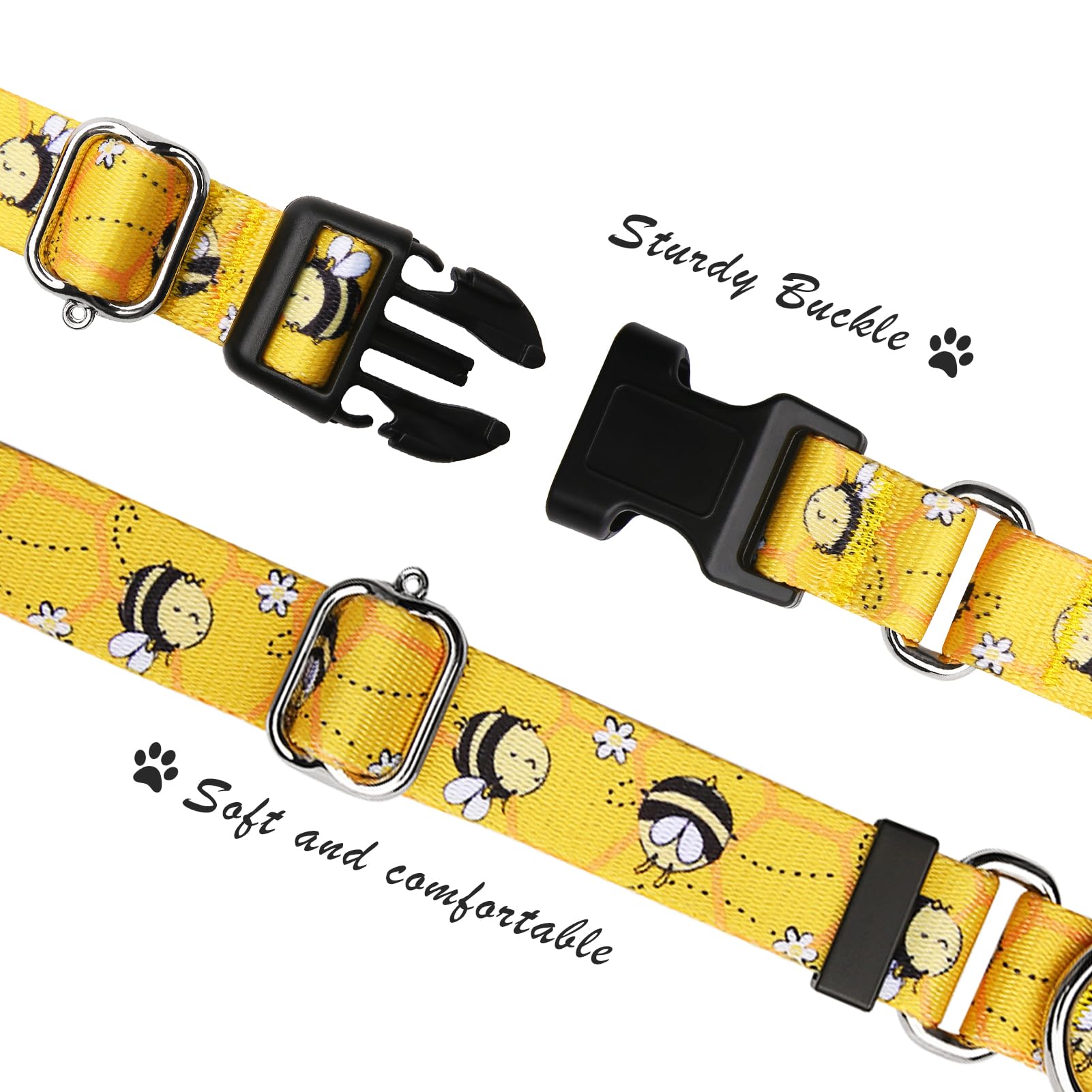 Hikiko Martingale Collar For Dogs Adjustable Soft Nylon Dog Collars With Cute Patterns For Small Medium Large Dog(Yellow Bee,Sma