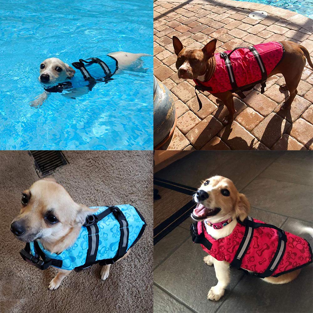Haocoo Dog Life Jacket Vest Saver Safety Swimsuit Preserver With Reflective Stripes/Adjustable Belt Dogs Pink Bone,L