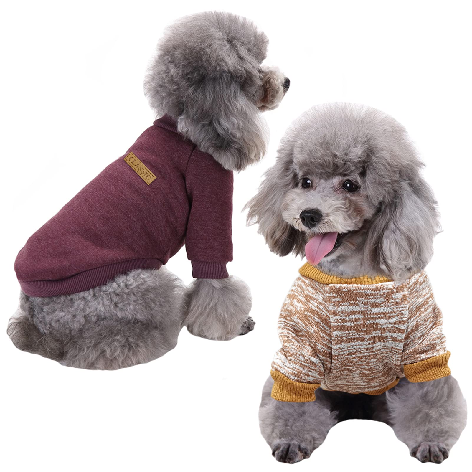 Chborless Pet Dog Sweater Warm Dog Pajamas Soft Cat Sweater Puppy Clothes Small Dogs Sweater Winter Doggie Sweatshirt (S, Brown+