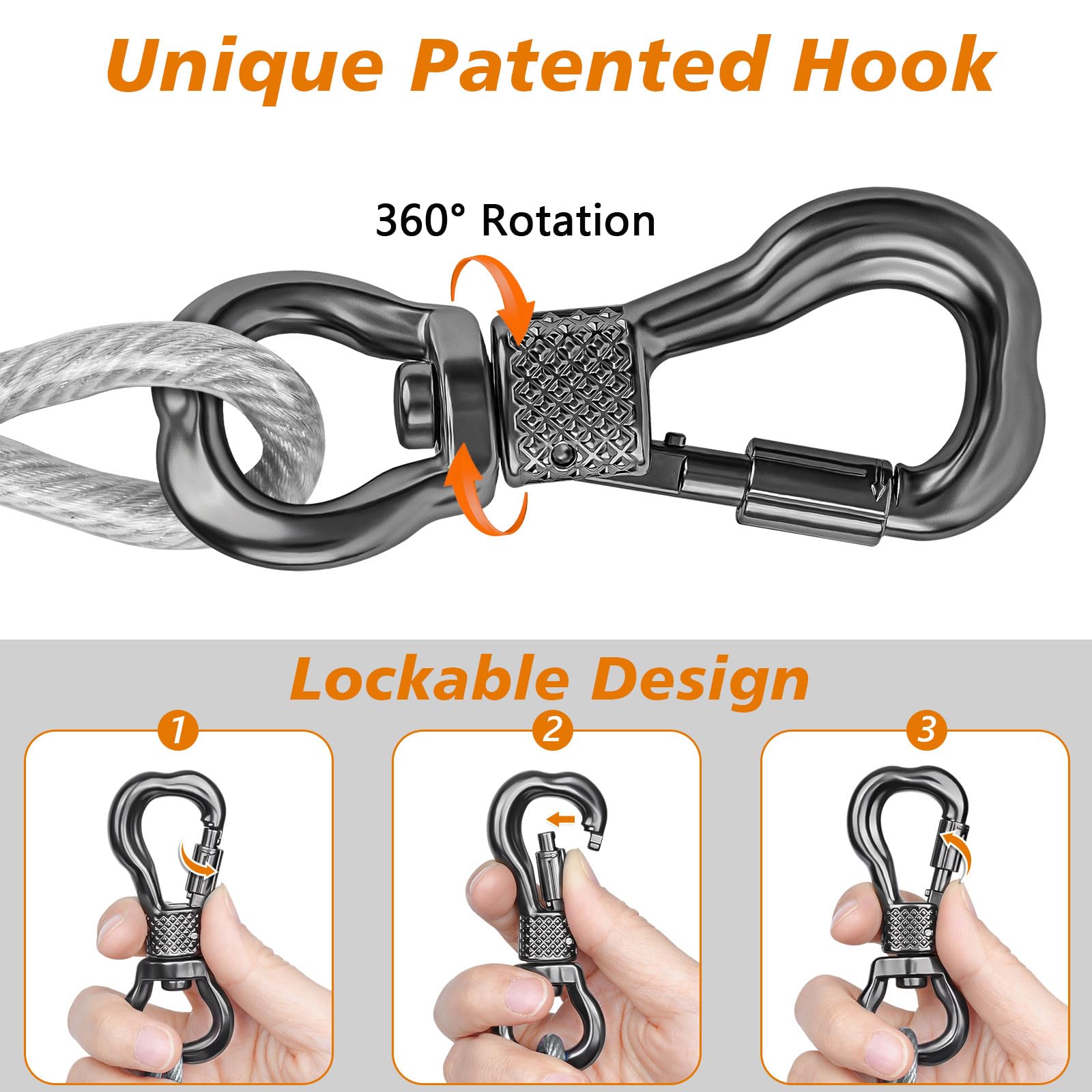 Xiaz Dog Tie Out Cable 70Ft, Heavy Duty Dog Chains For Outside With Lockable Hook, Pet Runner Cable Leads For Yard, Dogs Line Te