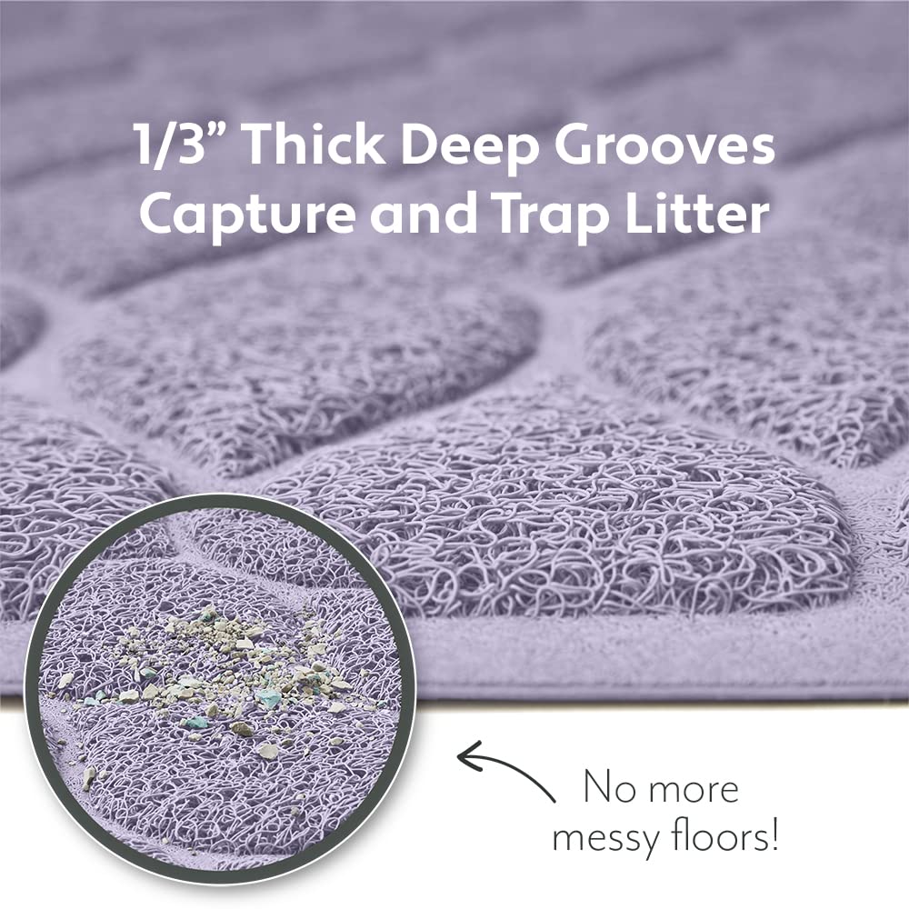 Mighty Monkey Waterproof Bpa Free Cat Litter Box Trapping Mat, Easy Clean Floors, Textured Baking, Soft On Sensitive Kitty Paws, Cats Accessories, Less Waste, Stays In Place, 24X17, Purple