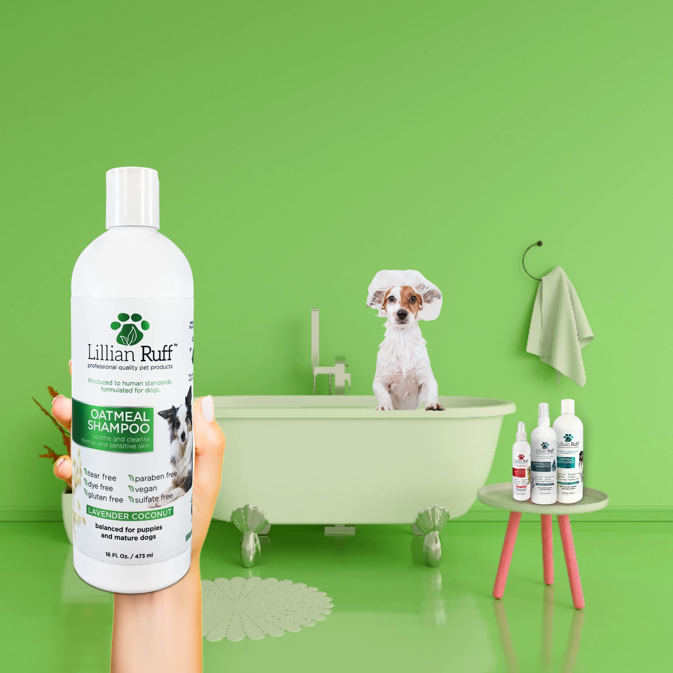 Lillian Ruff Calming Oatmeal Pet Shampoo For Dry Skin & Itch Relief With Aloe & Hydrating Essential Oils - Replenish Moisture & Deodorize - Tearless Dog Shampoo For Normal/Sensitive Skin (16Oz)