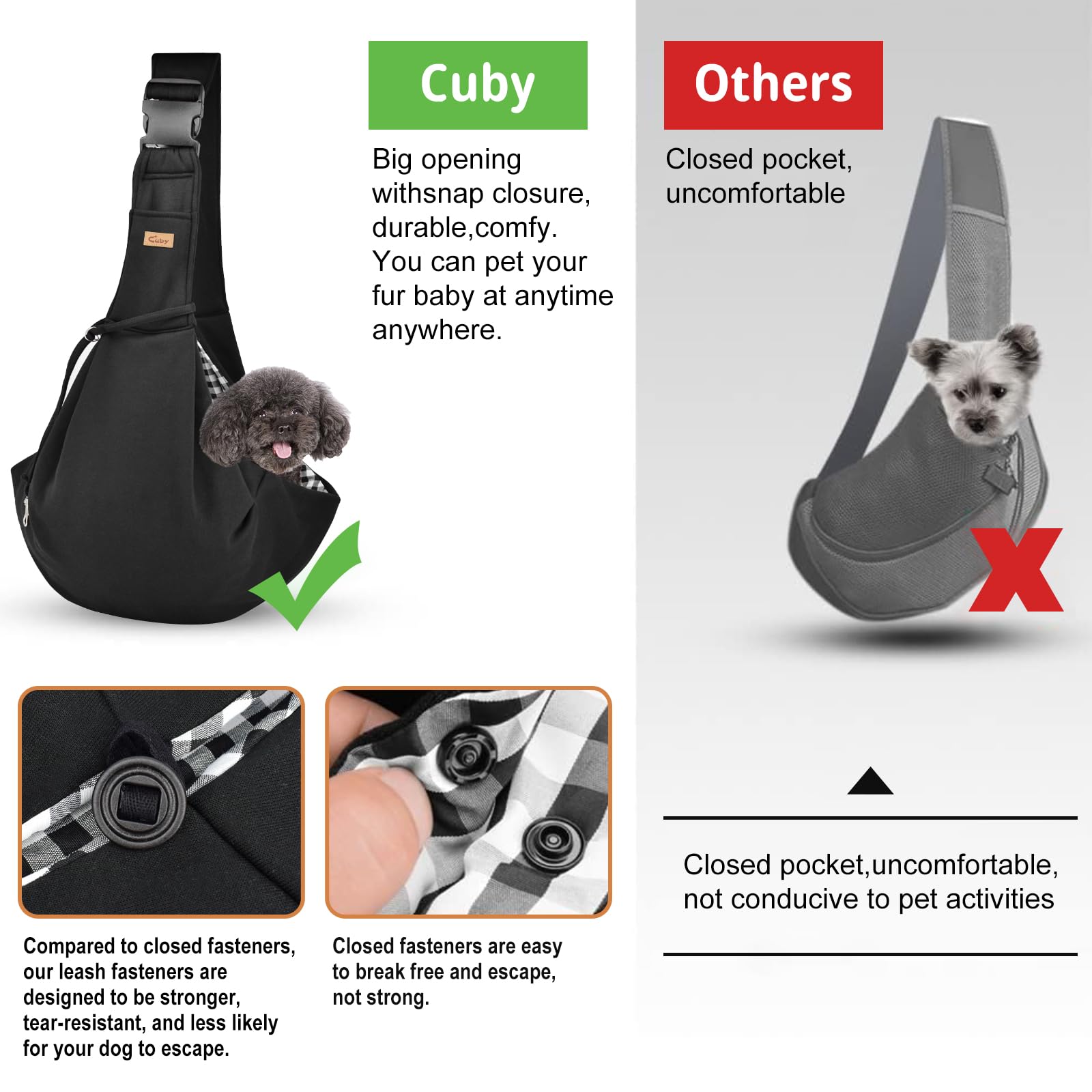Cuby Dog And Cat Sling Carrier, Hand-Free Dog Carrier Slings With Adjustable Straps Pocker, Puppy Slings Carrier For Small Dogs