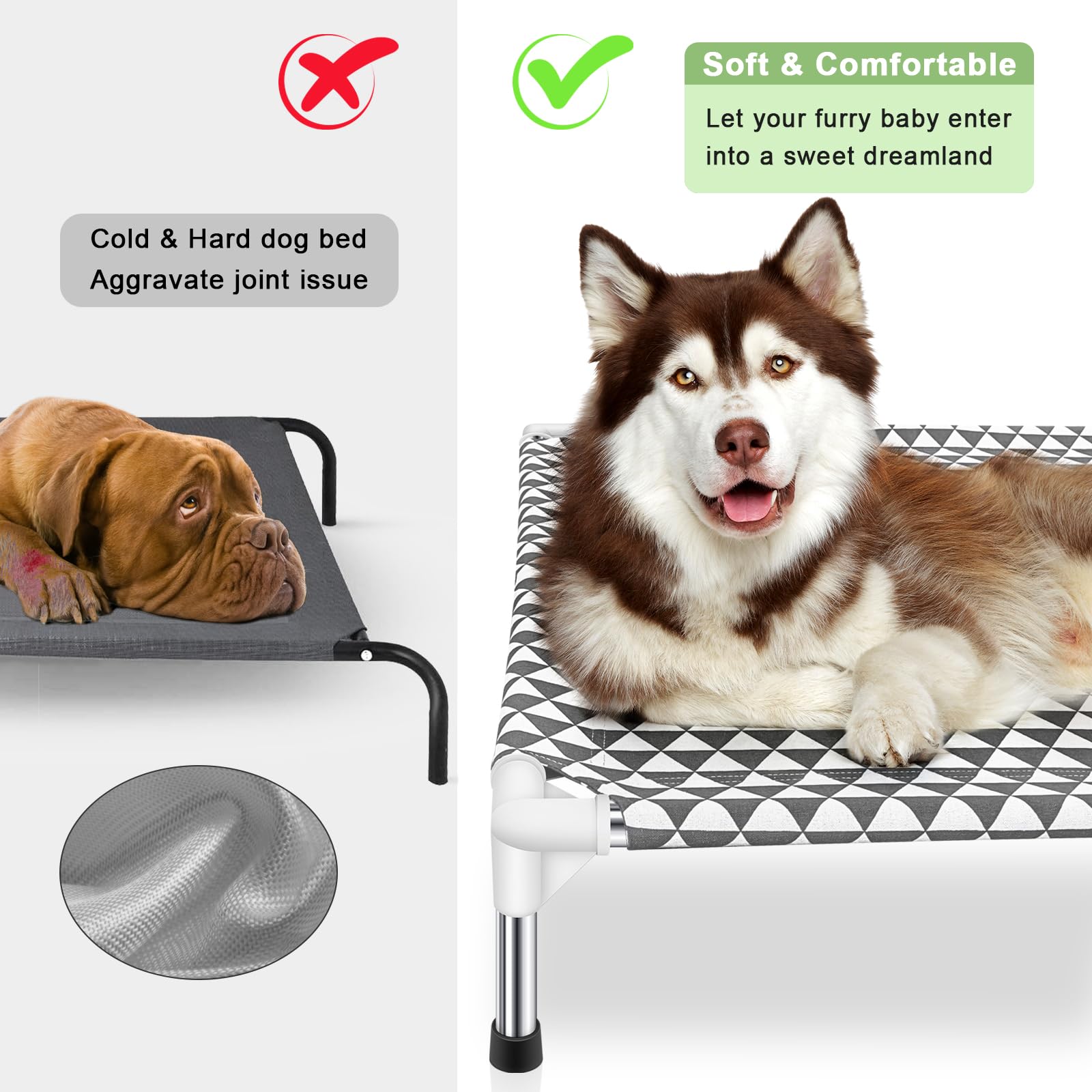 Elevated Outdoor Dog Bed, X-Large Size, Cotton Material, Non-Slip Feet, Fits Up To 120Lbs