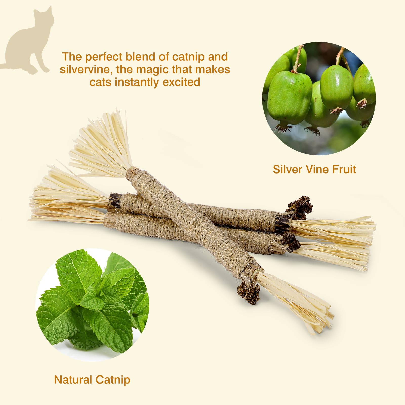 Sinrobo 8 Pack Silvervine Sticks For Cats - Cat Chew Toy For Teeth Cleaning, Edible Matatabi Kitty Chew Sticks, Catnip Cat Toys