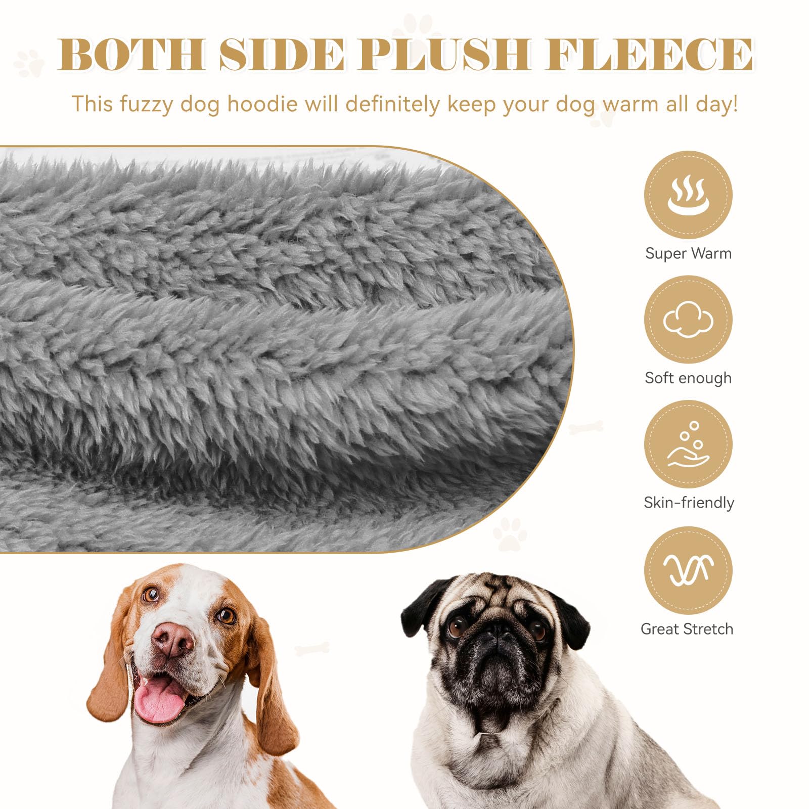 Fuzzy Dog Hoodie - Soft Double-Sided Plush Fleece Dog Sweater - Grey-L