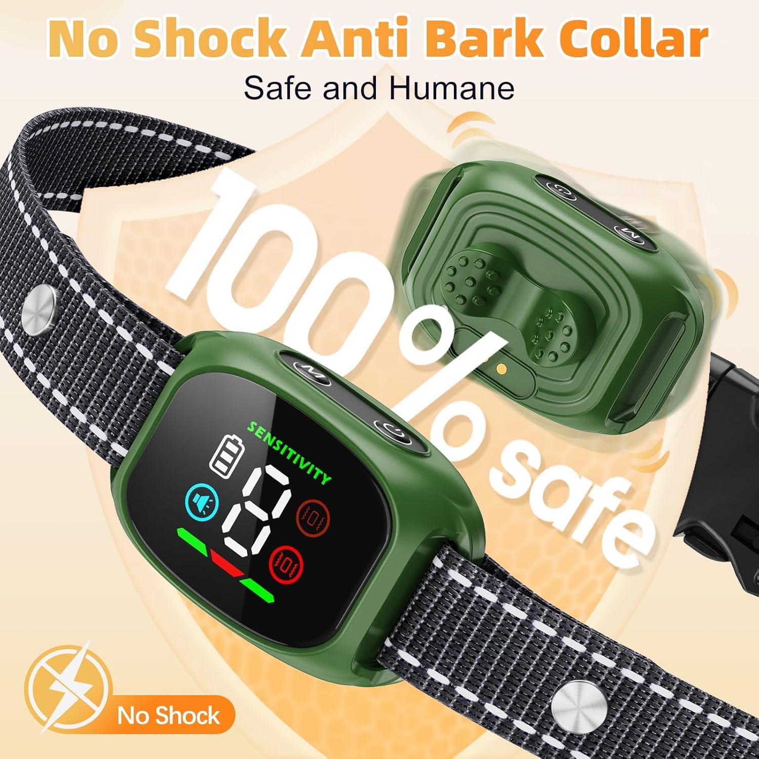 Dog Bark Collar, Bark Collars For Small Medium Dogs, Thunbest No Shock Anti Barking Collar - 4 Modes & 8 Sensitivity Levels - Wa