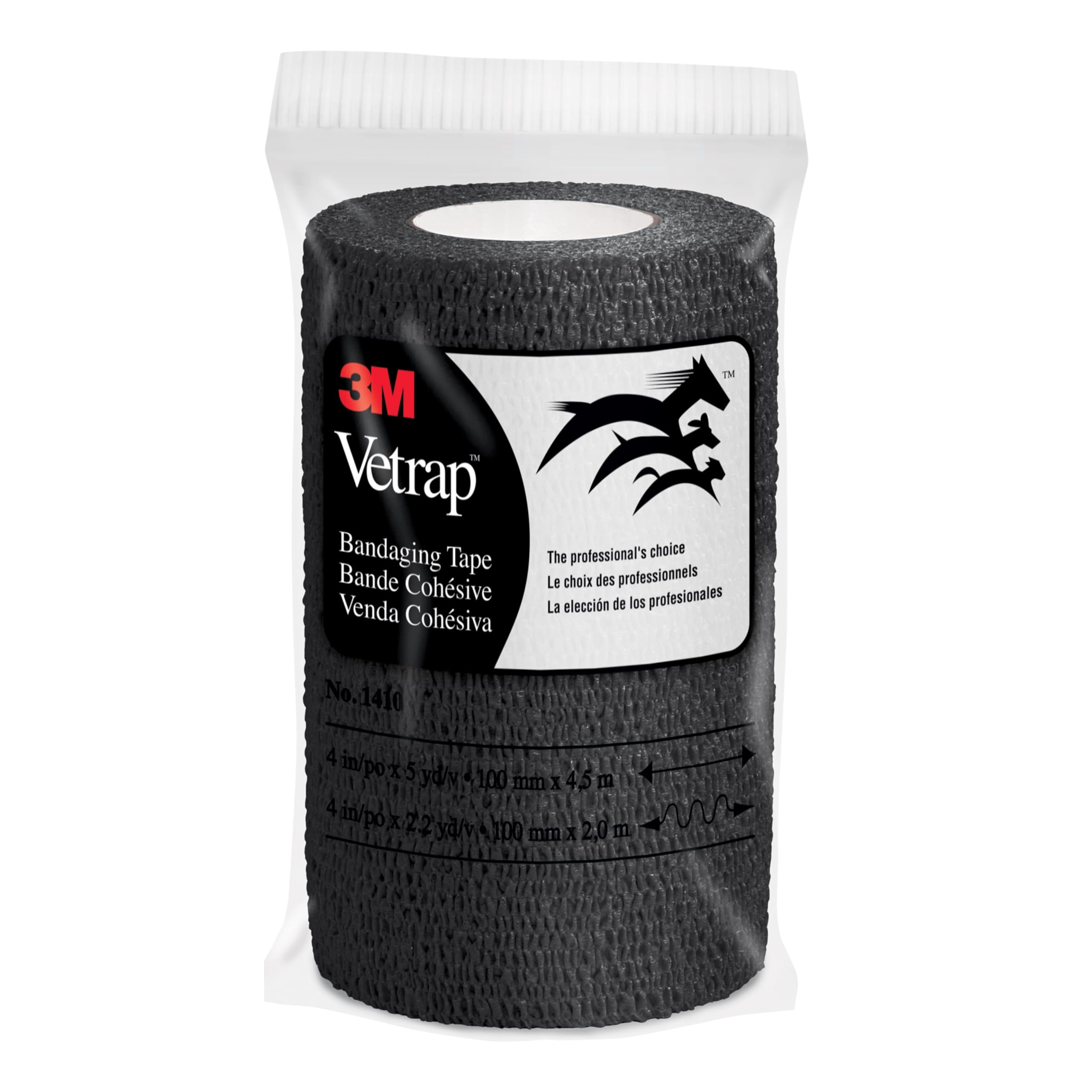 3M Vetrap 4 inch x 5 yard Self-Adherent Bandage Wrap - Black (Pack of 6 Rolls)