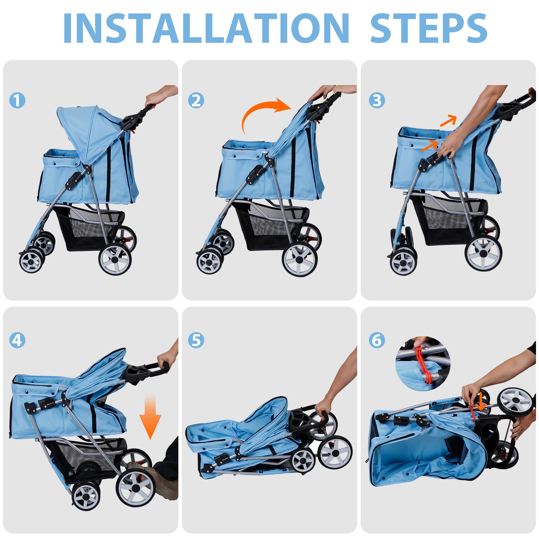 Lemy Folding Pet Stroller, 4 Wheels Dog Cat Stroller With Storage Basket&Cup Holder, Dog Cat Cage Jogger Stroller For Small Medi