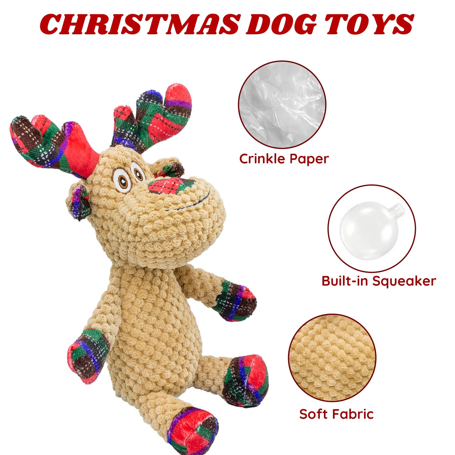 Cneeeeeb Dog Toys Squeaky Interactive Stuffed Pp Cotton Puppy Teething Chew Toy Deer Shape Crinkle Sound Paper Tail, For Large M