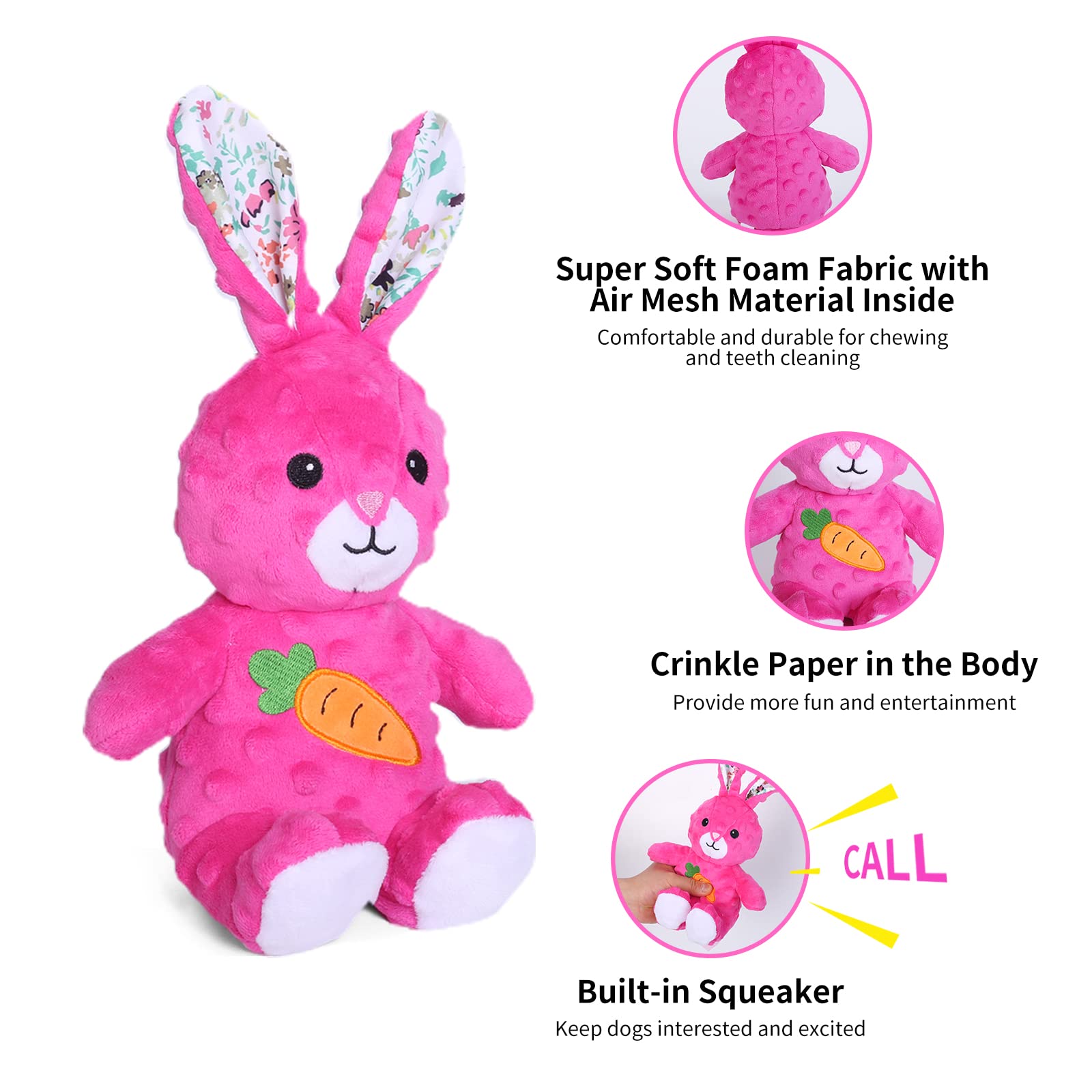 Dododola Dog Toys Stuffed Dog Toy With Crinkle Paper Cute Rabbit Plush Bunny Squeaky Dog Easter Toys Dog Chew Toys For Medium Large Breed