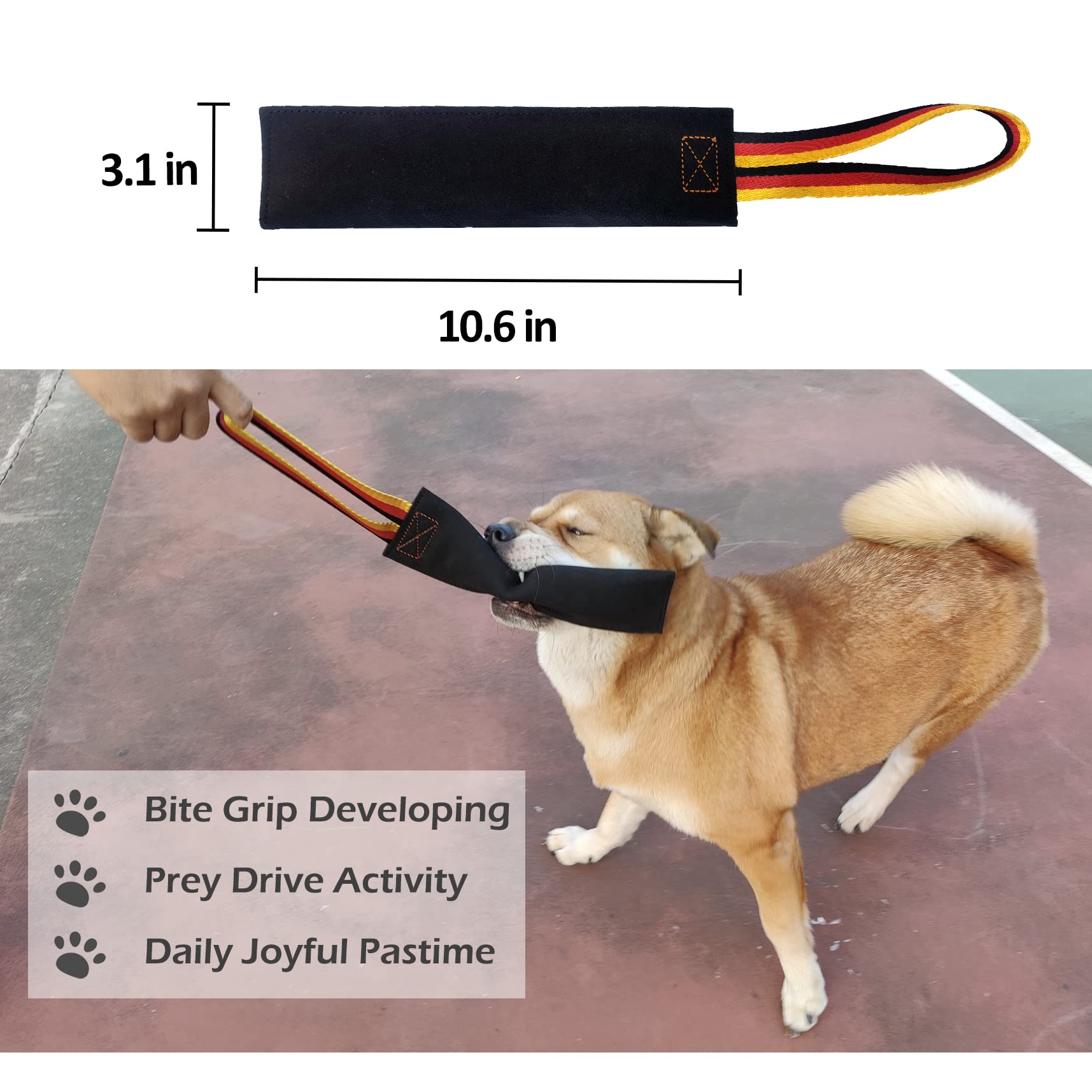 Dewonch No Stuffs Squeaky Leather Bite Tug Toy For Dog Training, K9 Puppy Stuffless Pull Toy With Handle To Build Prey Drive,Tra