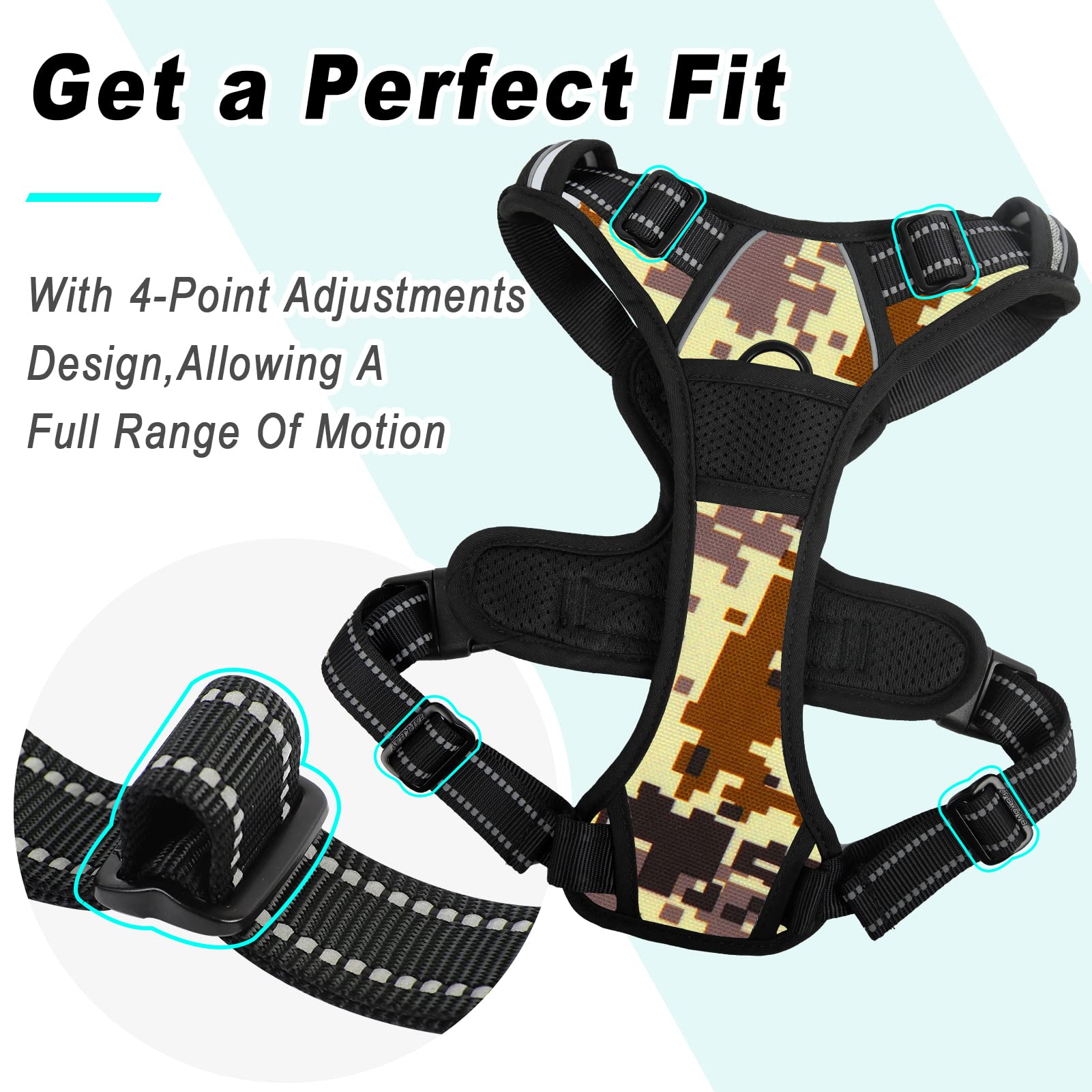 Barkbay No Pull Dog Harness Large Step In Reflective Dog Harness With Front Clip And Easy Control Handle For Walking Training Running(Desert Camo,S)