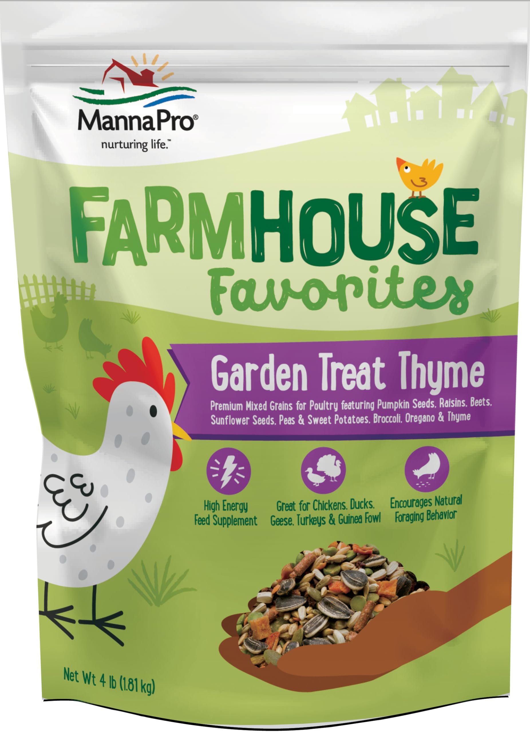 Manna Pro Farmhouse Favorites - Garden Treat Thyme - Premium Grains for Poultry - Made Oregano & Thyme - Real Veggie Poultry Fee