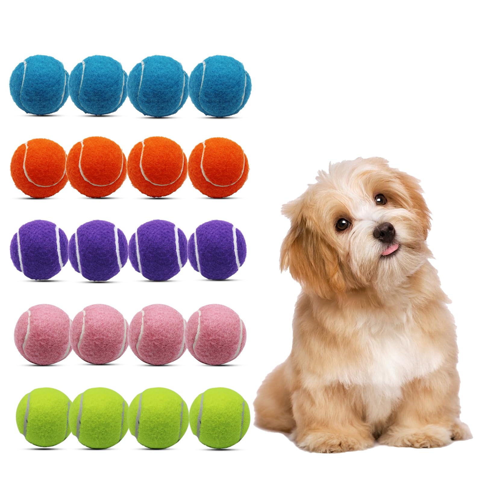 Magicorange Small Tennis Balls, 20 Pack 2 Inch Tennis Balls For Dogs, Colorful Easy Catching Pet Dog Playing Ball With Mesh Bag 