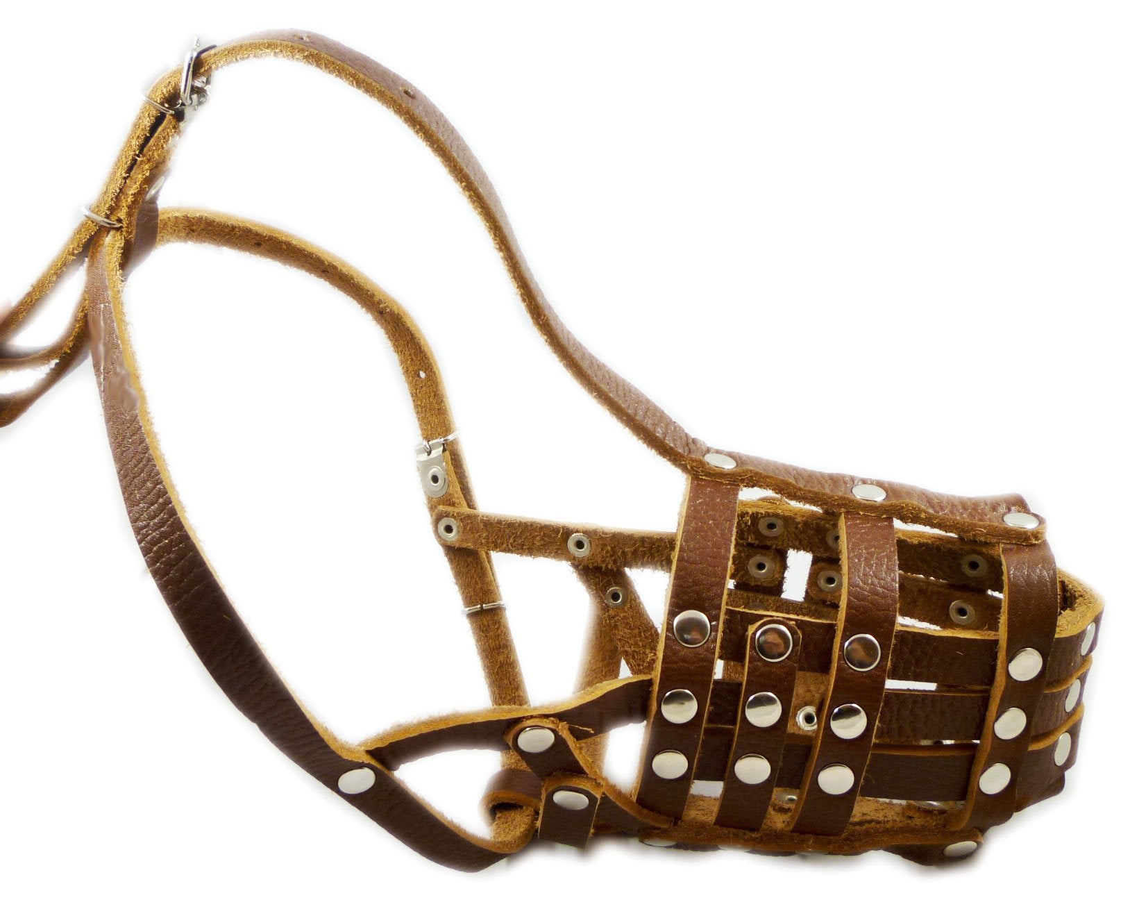 Secure Leather Mesh Basket Dog Muzzle #12 Brown - Doberman, Collie (Circumference 11.5, Snout Length 5)