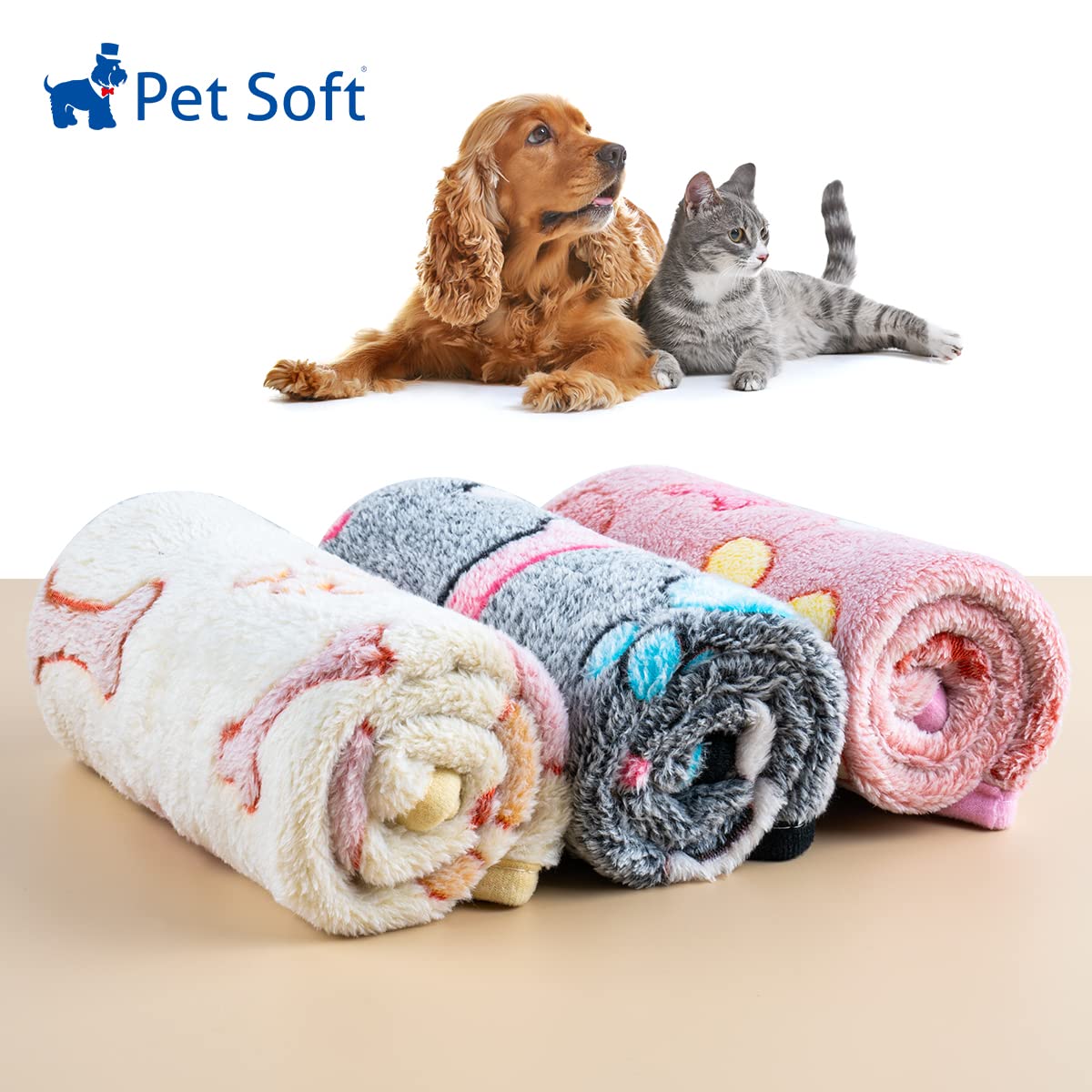 Pet Soft Blankets For Dogs - Fluffy Cats Dogs Blankets For Small Medium & Large Dogs, Cute Print Pet Throw Puppy Blankets Fleece (Bone, 3M)