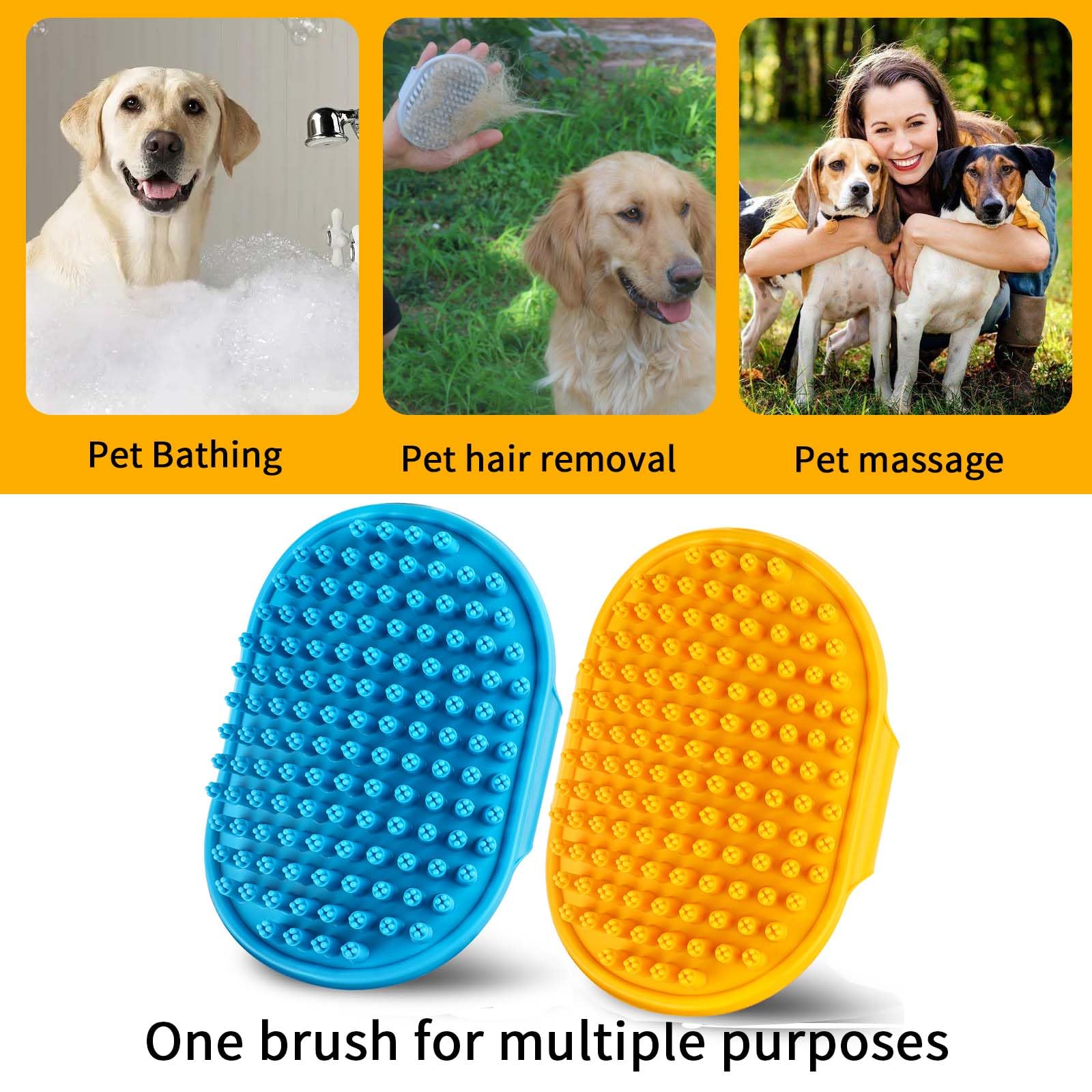 Dsoe Dog Bath Brush | Grooming Brush & Shampoo Massage Comb With Adjustable Loop Handle For Short & Long Hair Cats & Dogs, 2Pcs(