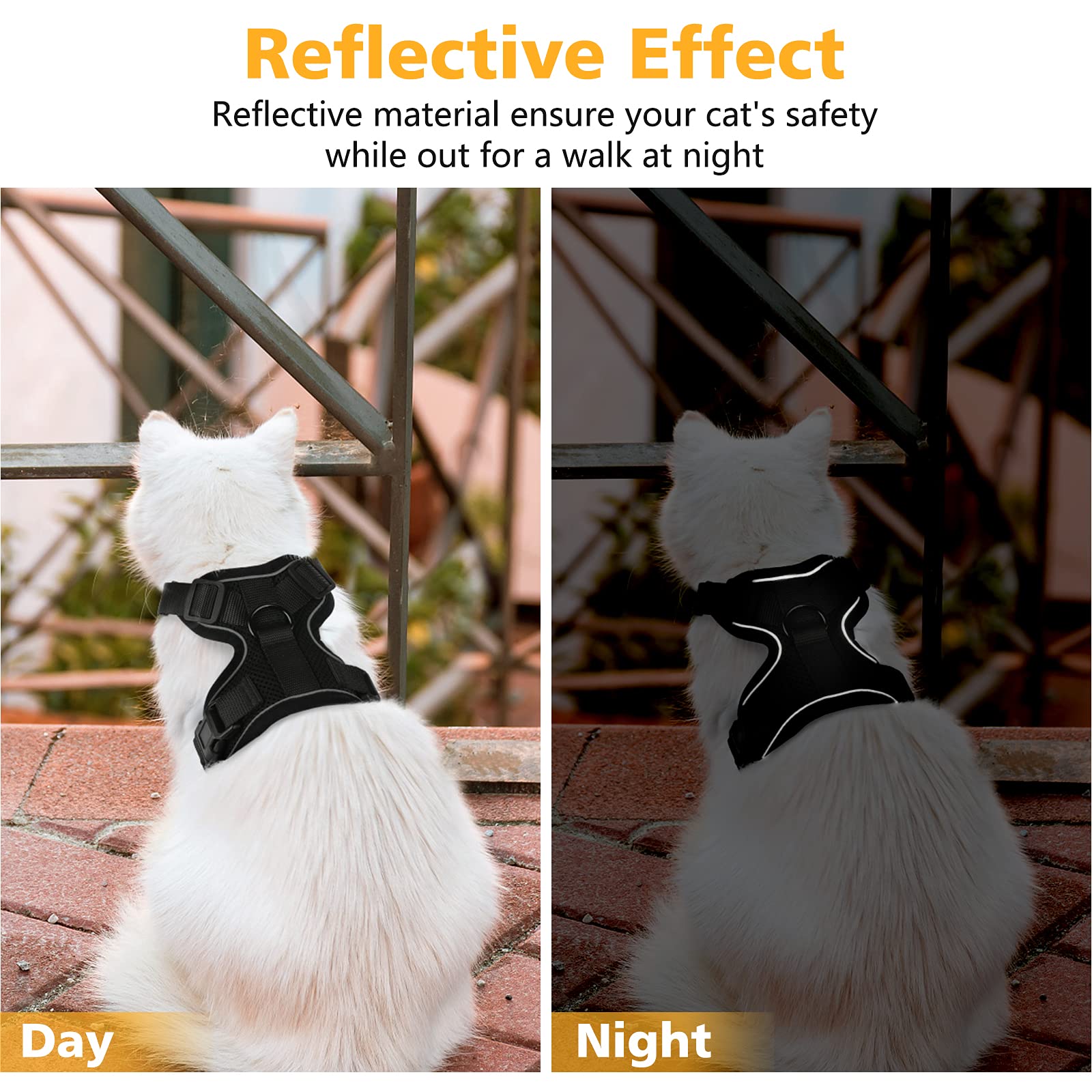 Dooradar Cat Harness And Leash Set, Escape Proof Safe Adjustable Kitten Vest Harnesses For Walking, Easy Control Soft Breathable Mesh Jacket With Reflective Strips For Cats, Black, Xs