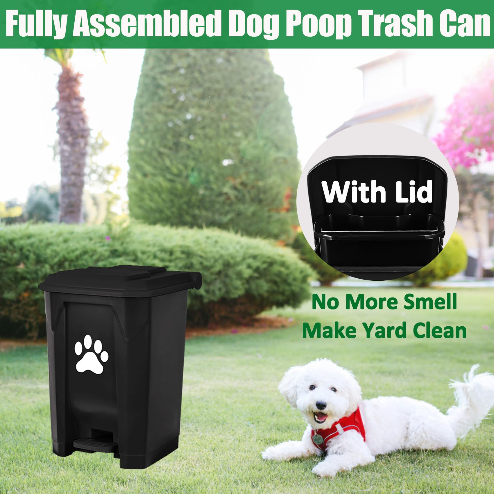 Mayayaday Outdoor Dog Poop Trash Can, Dog Waste Trash Can For Backyard Garden Home With Lid, Removable Inner Bin, Green Waste Ba