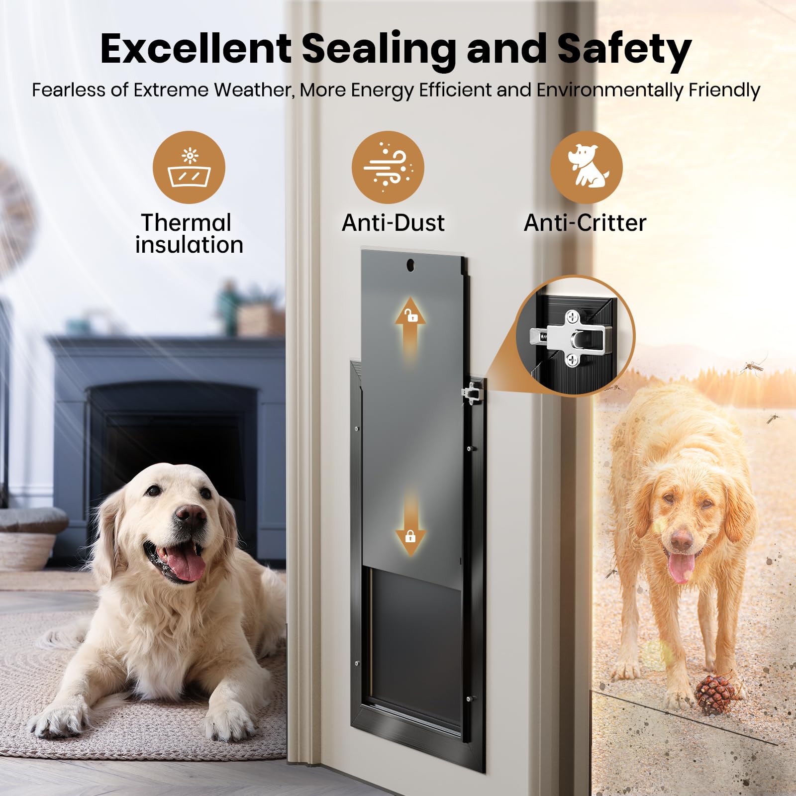 Cat Door For Door, All Aluminum Frame, Small Pet Door For Interior And Exterior, Heavy Duty Doggy Door, Double Magnetic Flaps, T