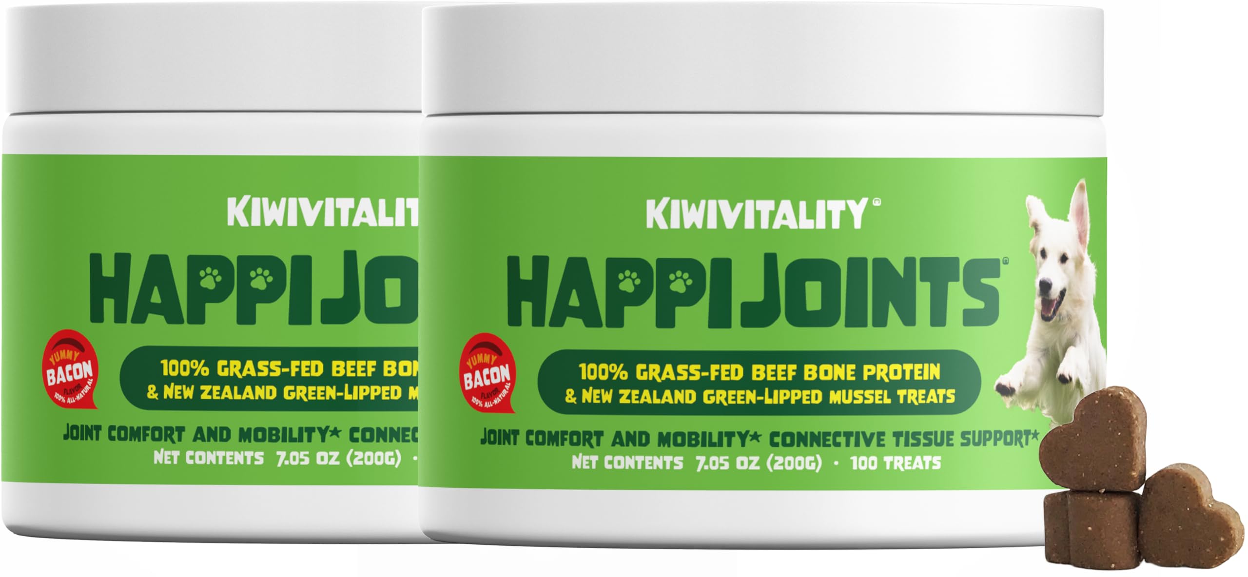 HappiJoints Hip and Joint Supplement Treats for Dogs, Cats  100% Grass-Fed Beef Bone Collagen New Zealand Green-Lipped Mussels  