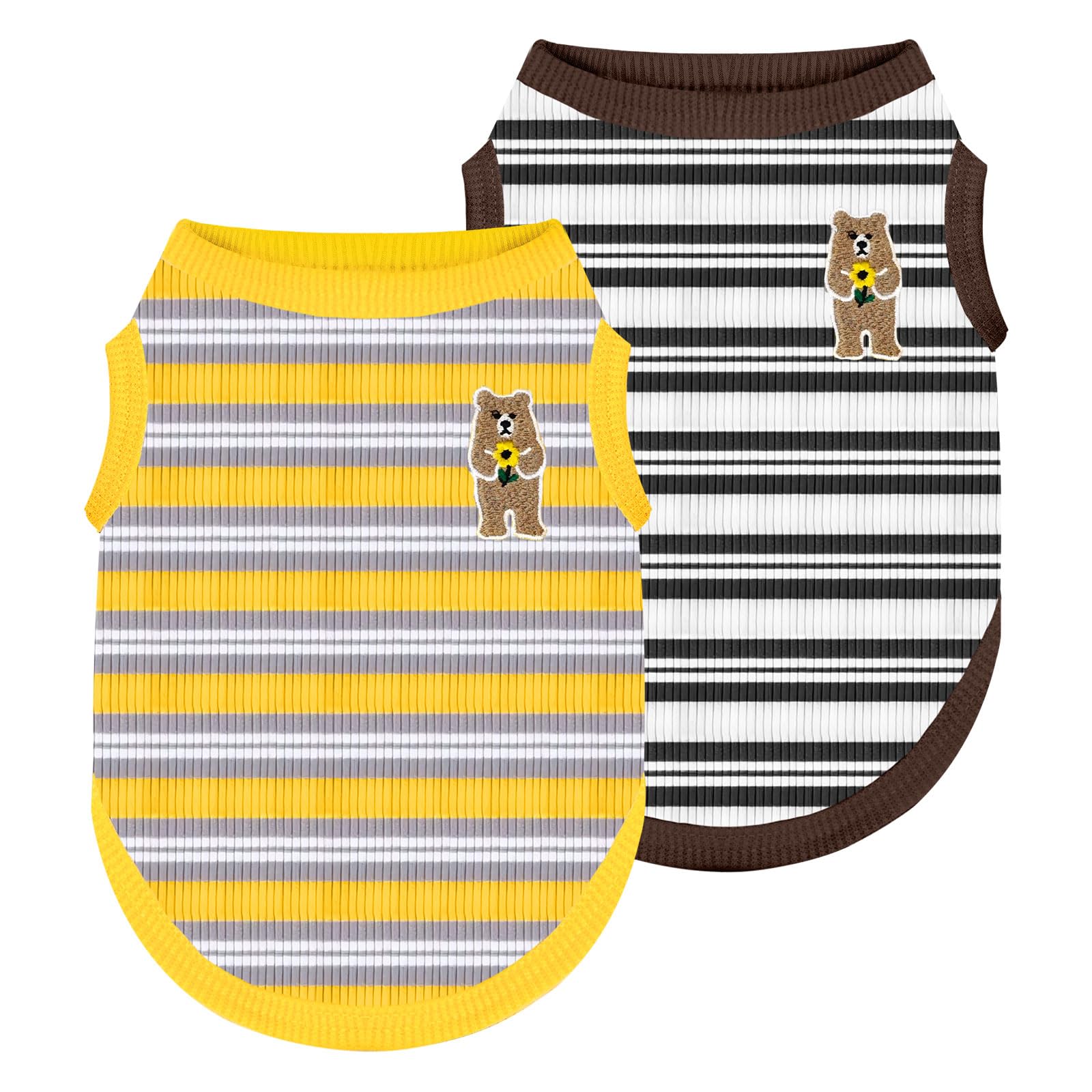 Abrrlo 2 Pack Striped Small Dog Shirt Summer Dog Clothes For Boys Girls Cat Tees Outfits Sleeveless Stretchy Puppy Tshirts Light