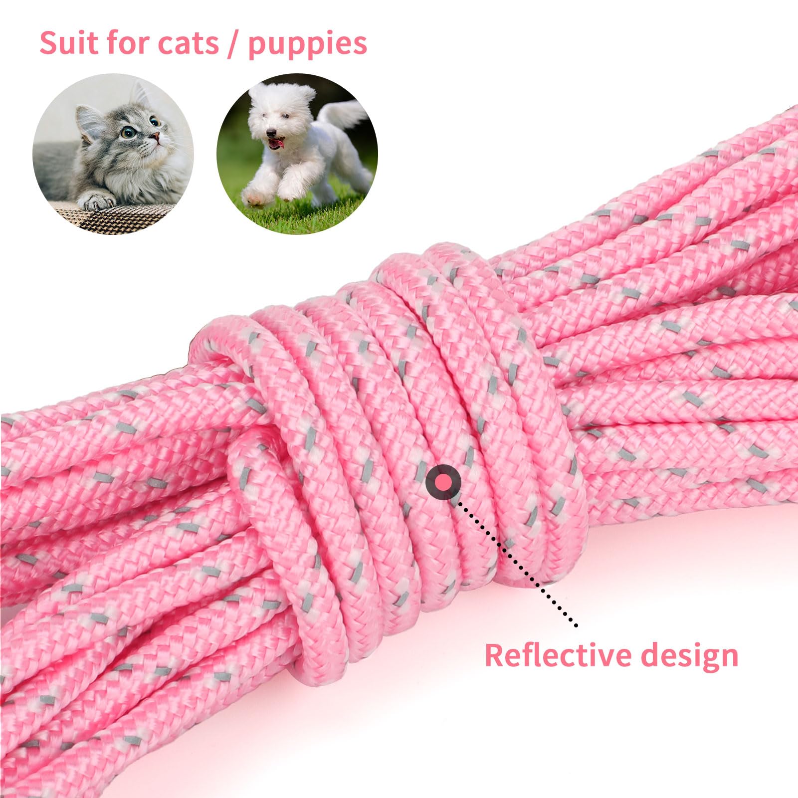 Rypet Reflective Cat Long Leash 15 Ft Escape Proof Walking Leads Yard Long Leashes Durable Safe Personalized Extender Leash Tran