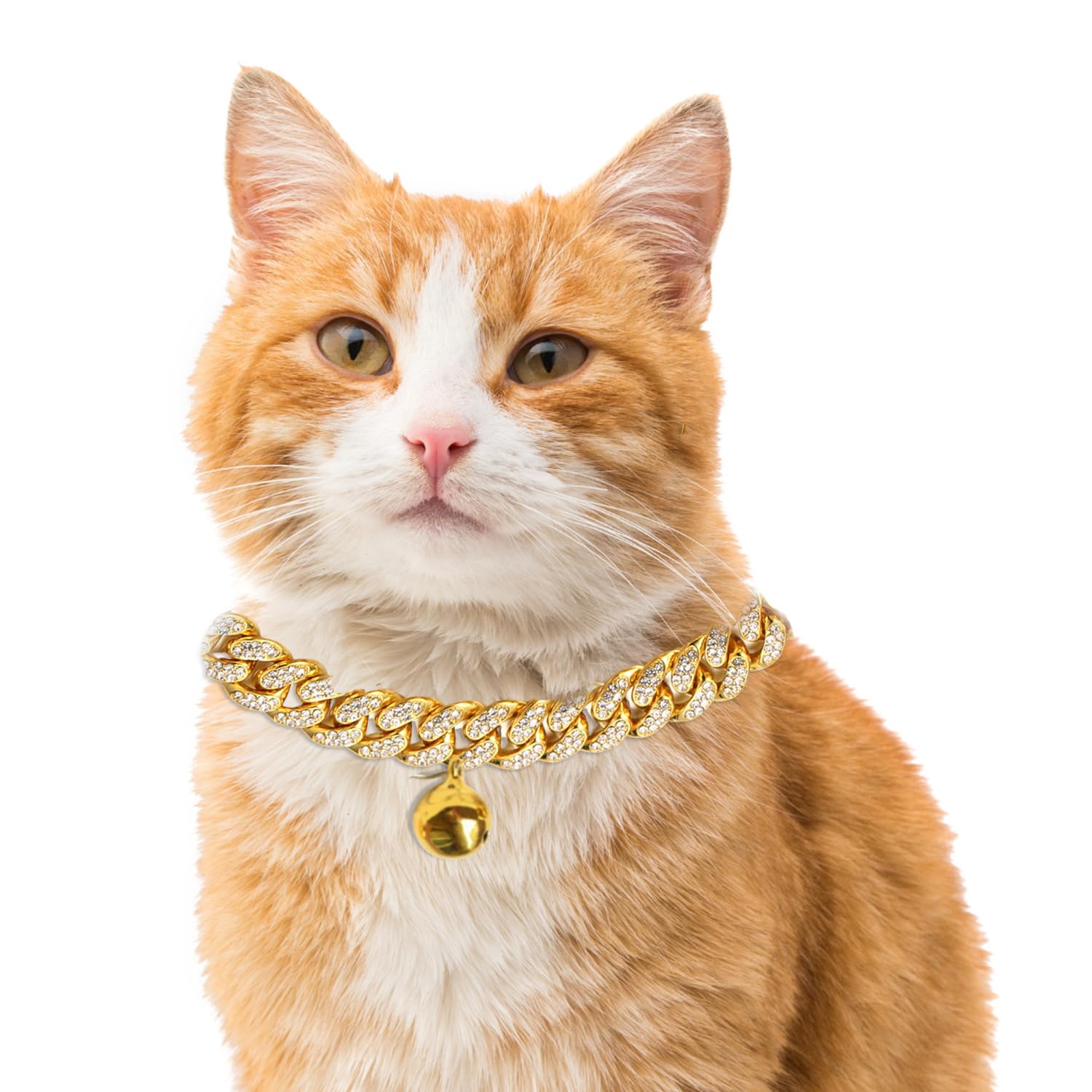Halukakah Cat Collar - Carat - Iced Out Diamond Cuban Link Gold Chain for Cats & Kittens - 18k Real Gold Plated 7 Collar Size - 