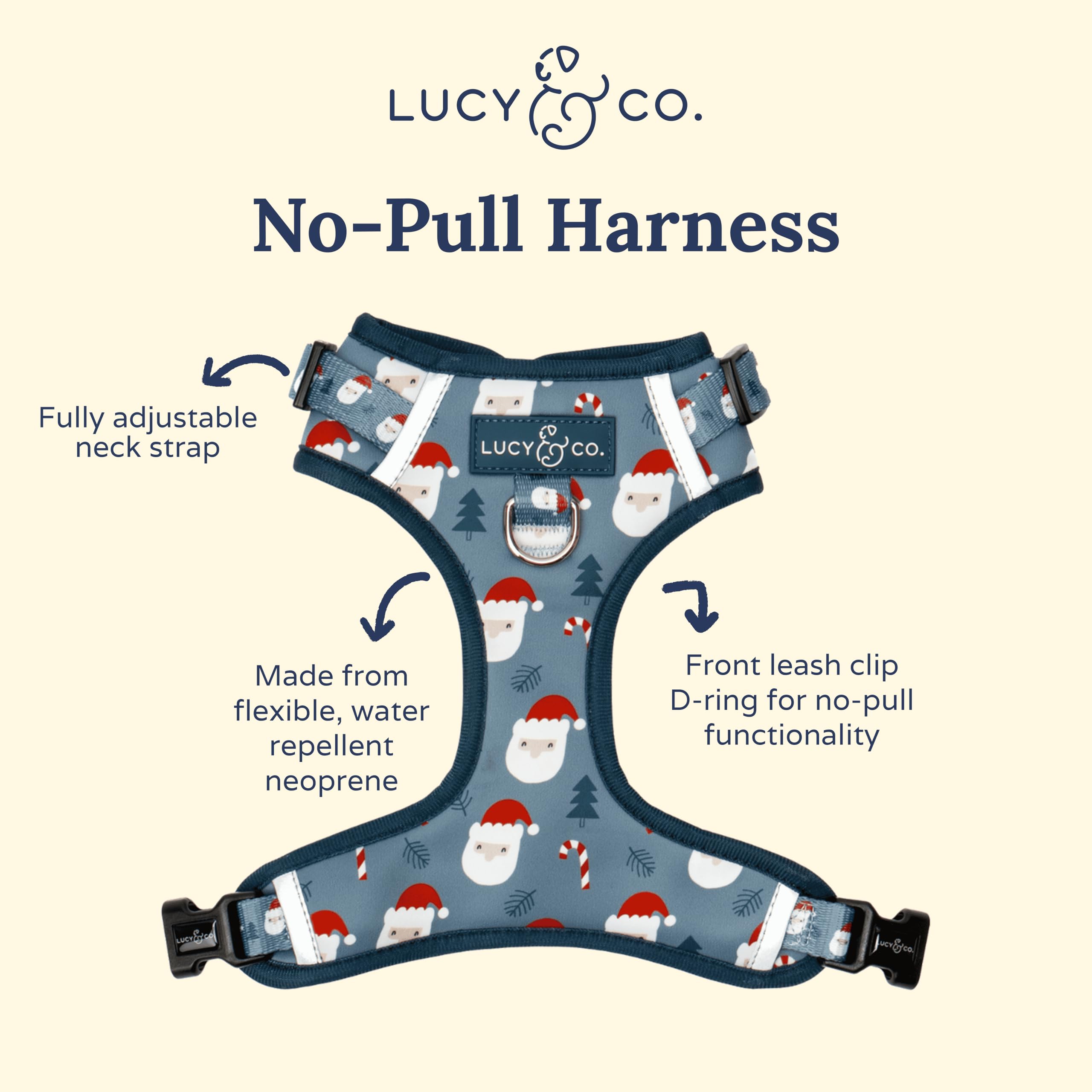 Lucy & Co. Cute No-Pull Santa Land Frost Harness - Stop Pulling & Walk Easy - Harness Available in XS-XL for Small, Medium, and