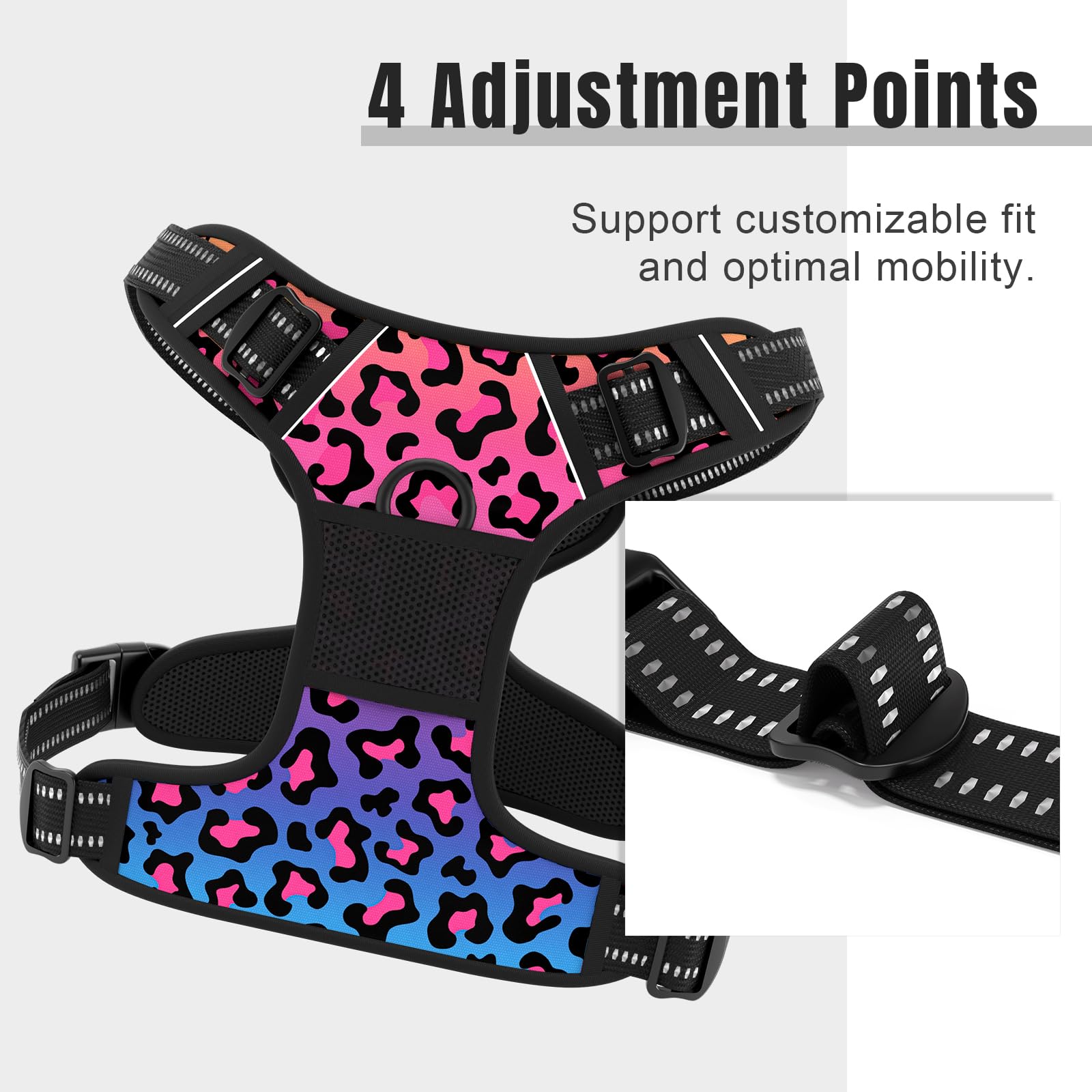 Rnivvi No Pull Dog Harness, Cute Leopard Reflective Medium Sized Puppy Kitten Harness, Adjustable Soft Padded Vest for Medium Do