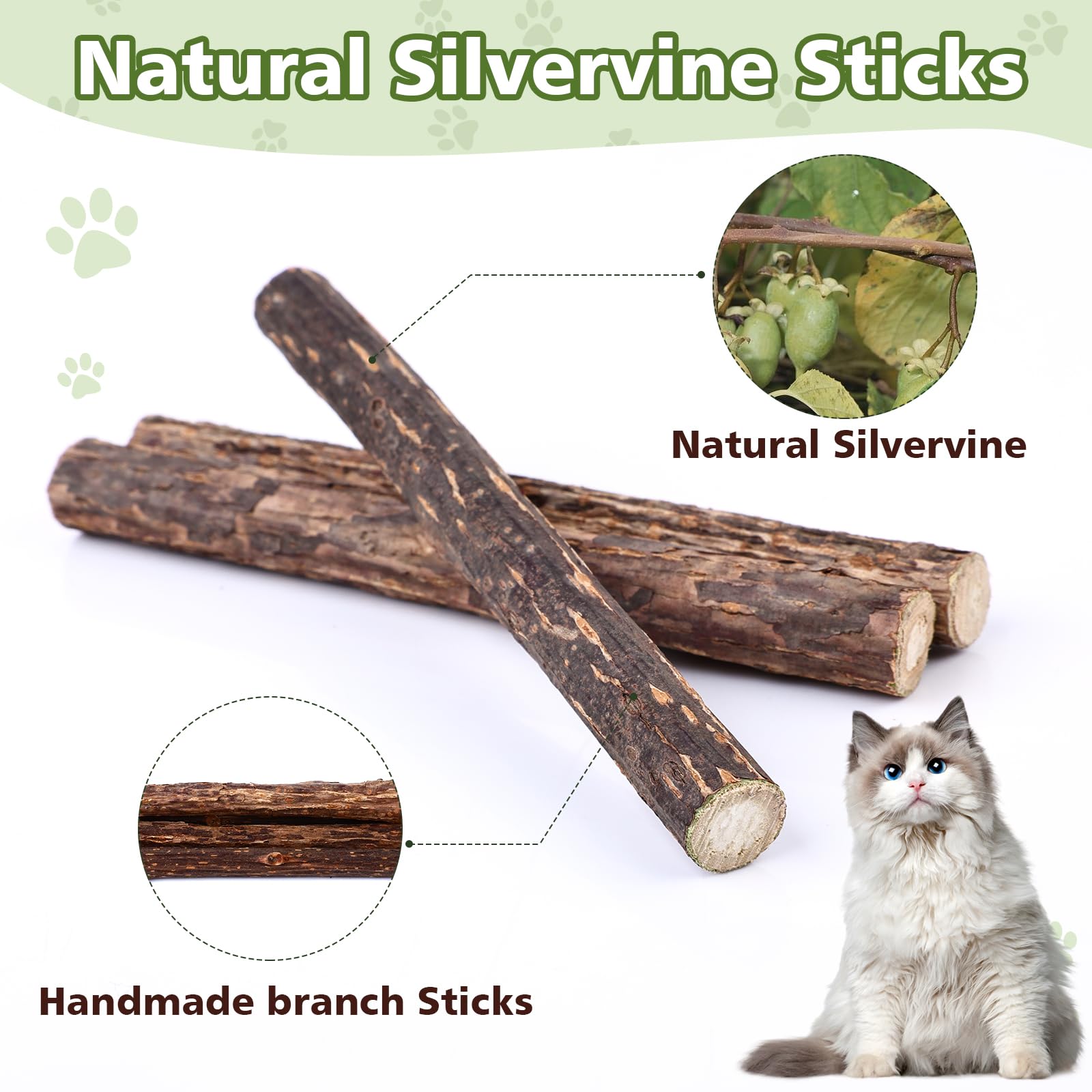 Wousedo 6 Pack Silvervine Sticks Cat Toy, Natural Chew Stick For Dental Care Teeth Cleaning,Matatabi Cat Nip Treat Toys For Indo