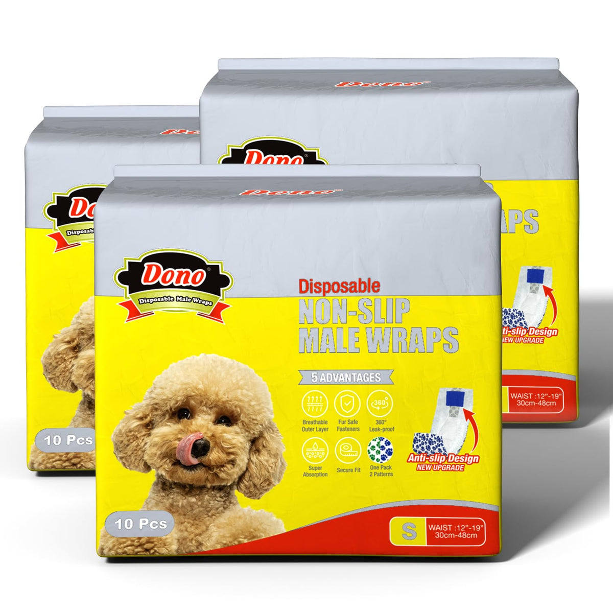 Dono Disposable Male Dog Wraps, Non-Slip Design Male Dog Diapers Puppy Doggy Super Absorbent Leak-Proof Fit Excitable Urination, Incontinence