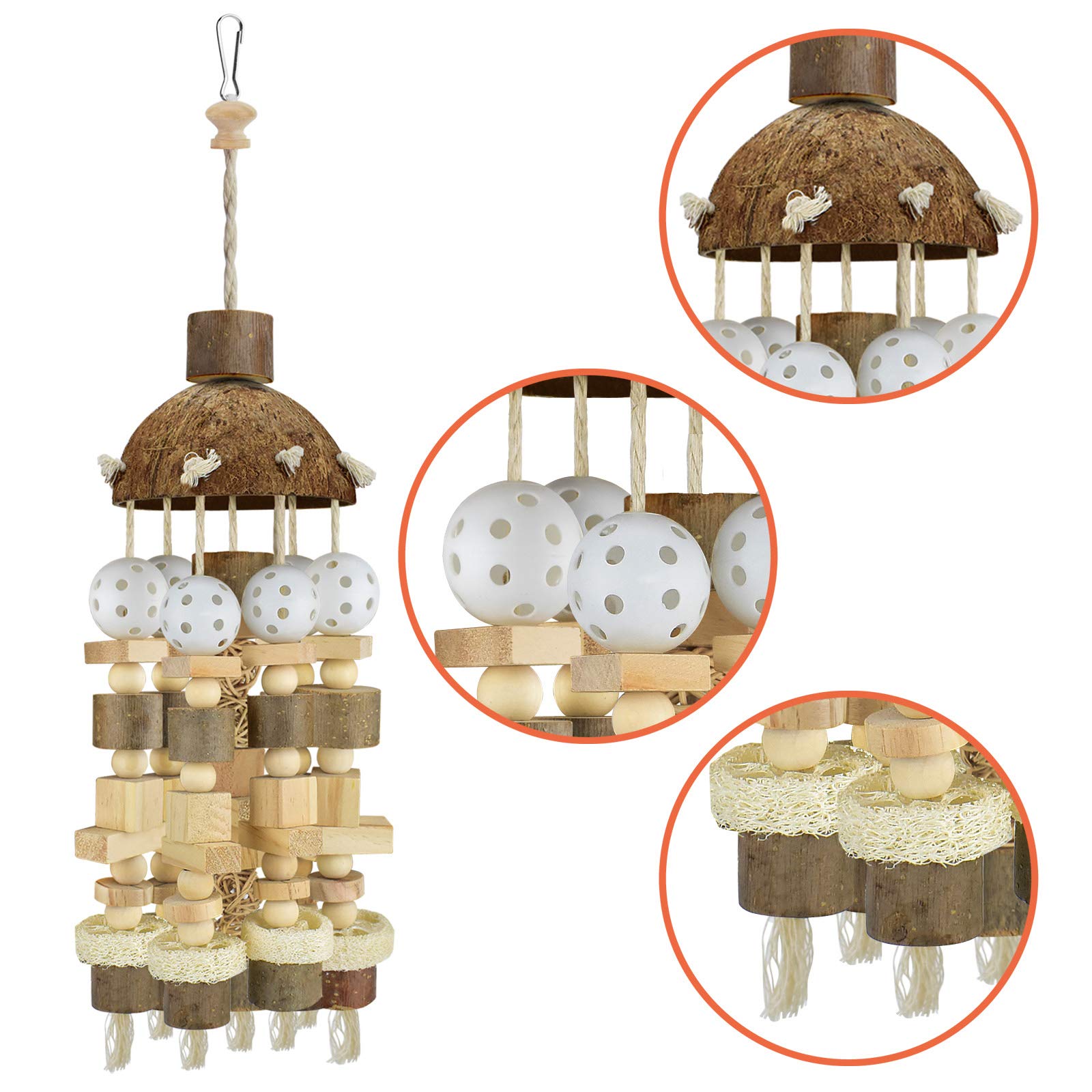 Katumo Bird Parrot Toy, Large Parrot Toy Natural Wooden Blocks Bird Chewing Toy Parrot Cage Bite Toy Suits For African Grey Cockatoos Amazon Parrots Ect Large Medium Parrot Birds