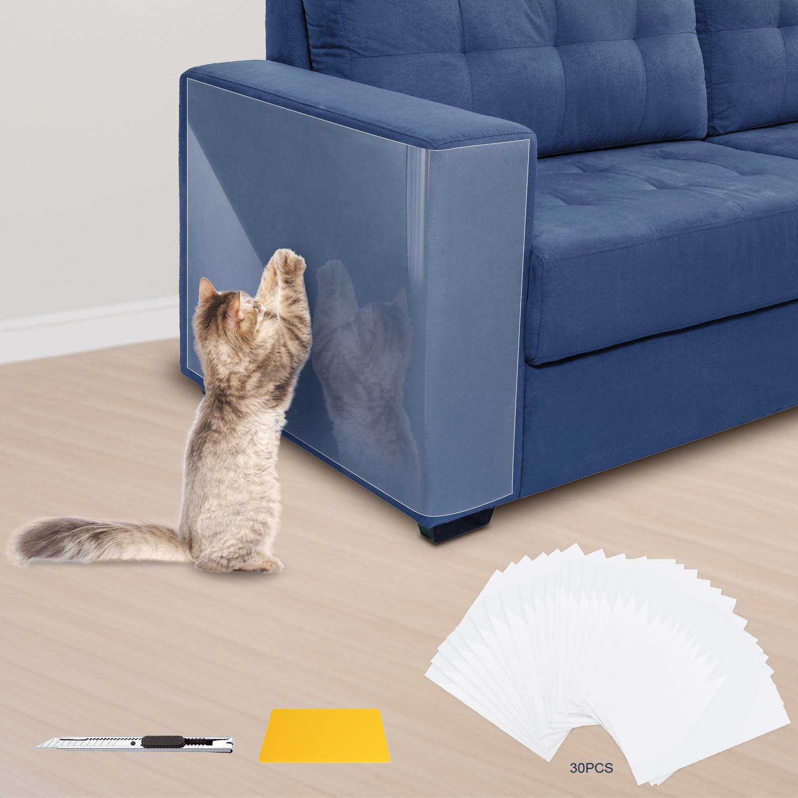 Eunice Cat Scratch Furniture Protectort, 16X12In-30 Pack Couch Protector From Cat Claws,Self-Adhesive Tape For Furniture - Easy 