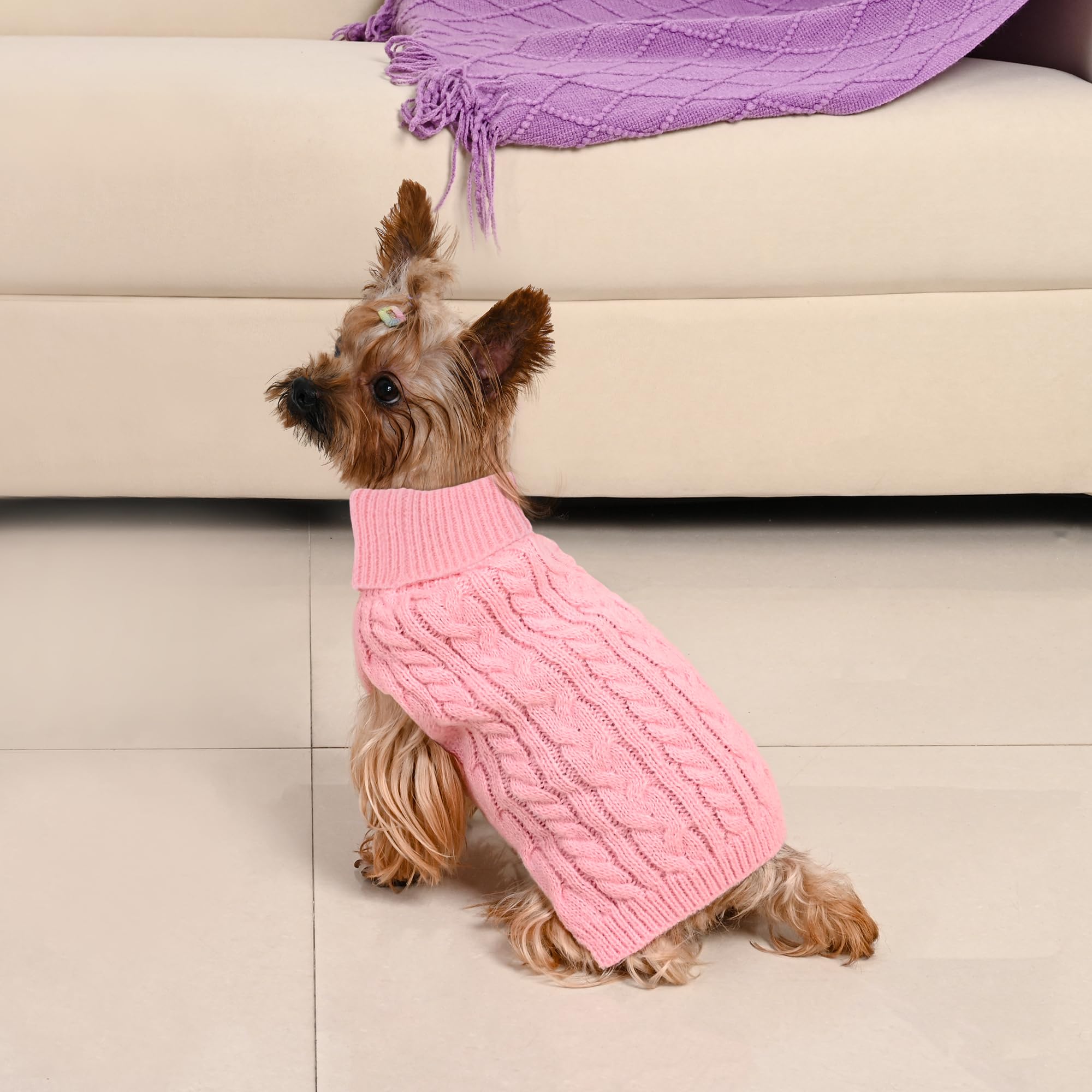 Lorehelina 2 Pack Dog Sweaters for Small Dogs Winter Turtleneck Pullover Cable Knit Fleece Stretch Puppy Doggie Chihuahua Toy Po