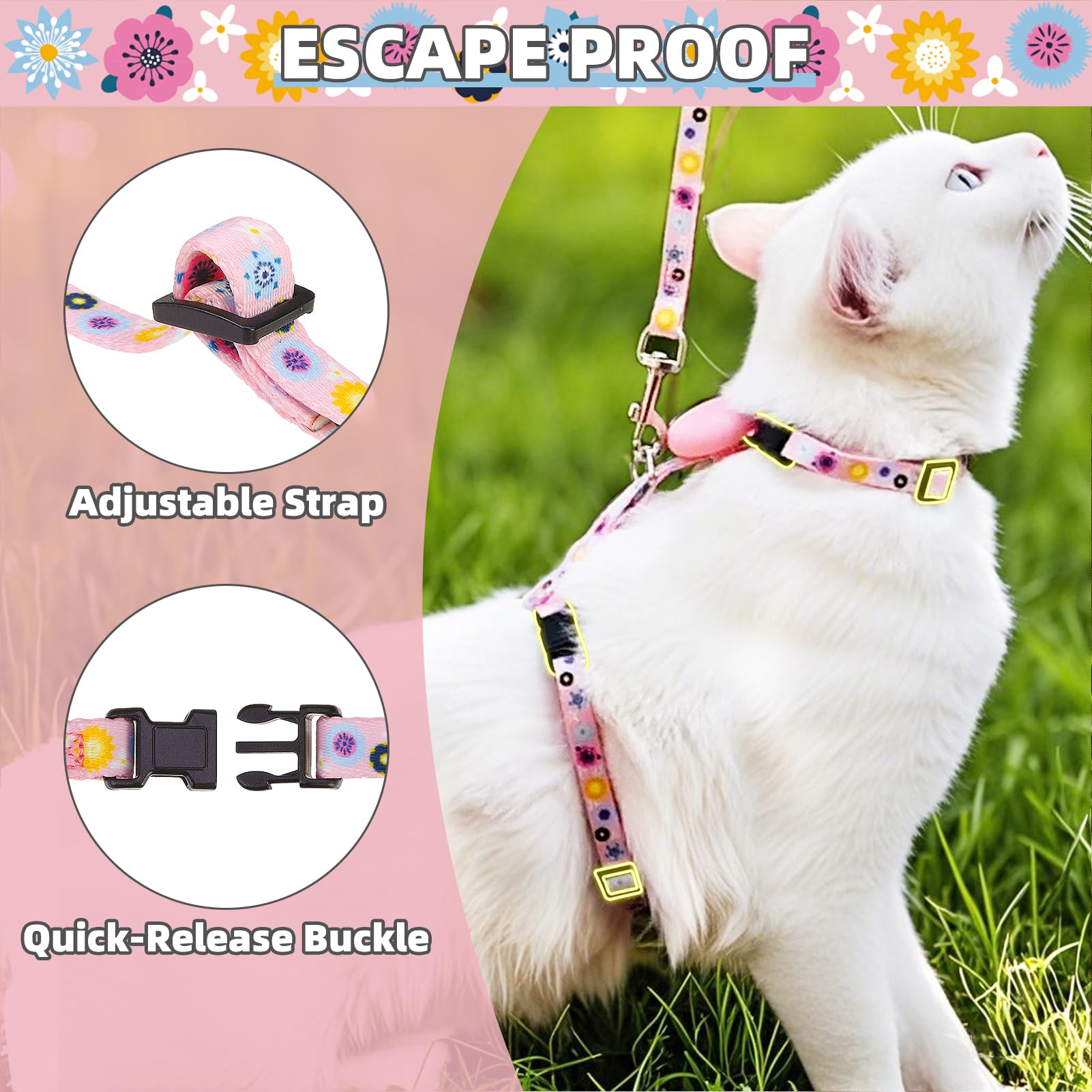 Pupteck Cat Harness And Leash Set Escape Proof, Adjustable Soft Lightweight Kitten Harness With Airtag Holder For Small Medium C