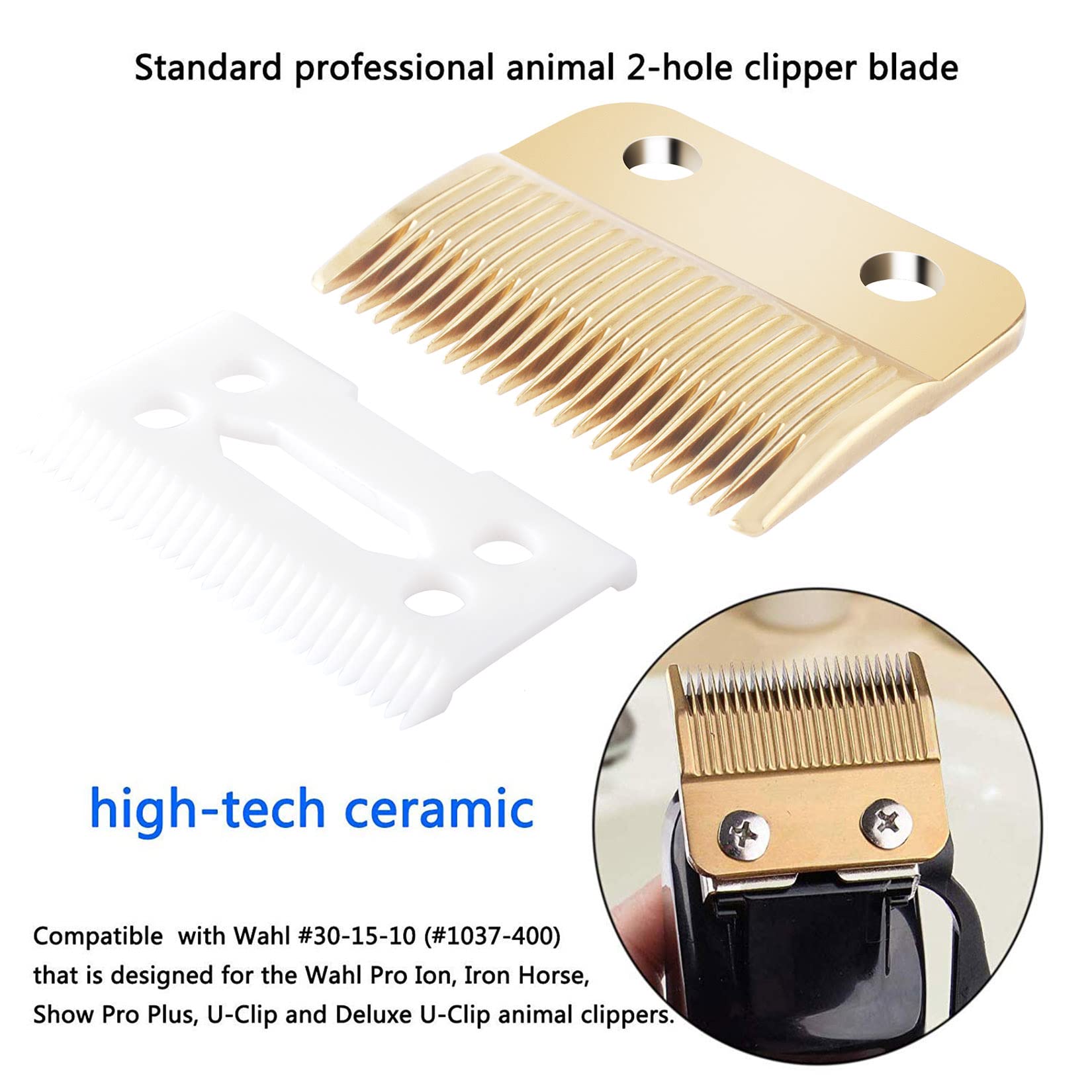 Clippers Blades Replacement Compatible With Wahl 30-15-10(#1037-400),Professional Animal Standard Adjustable Blade Set,Ceramic D
