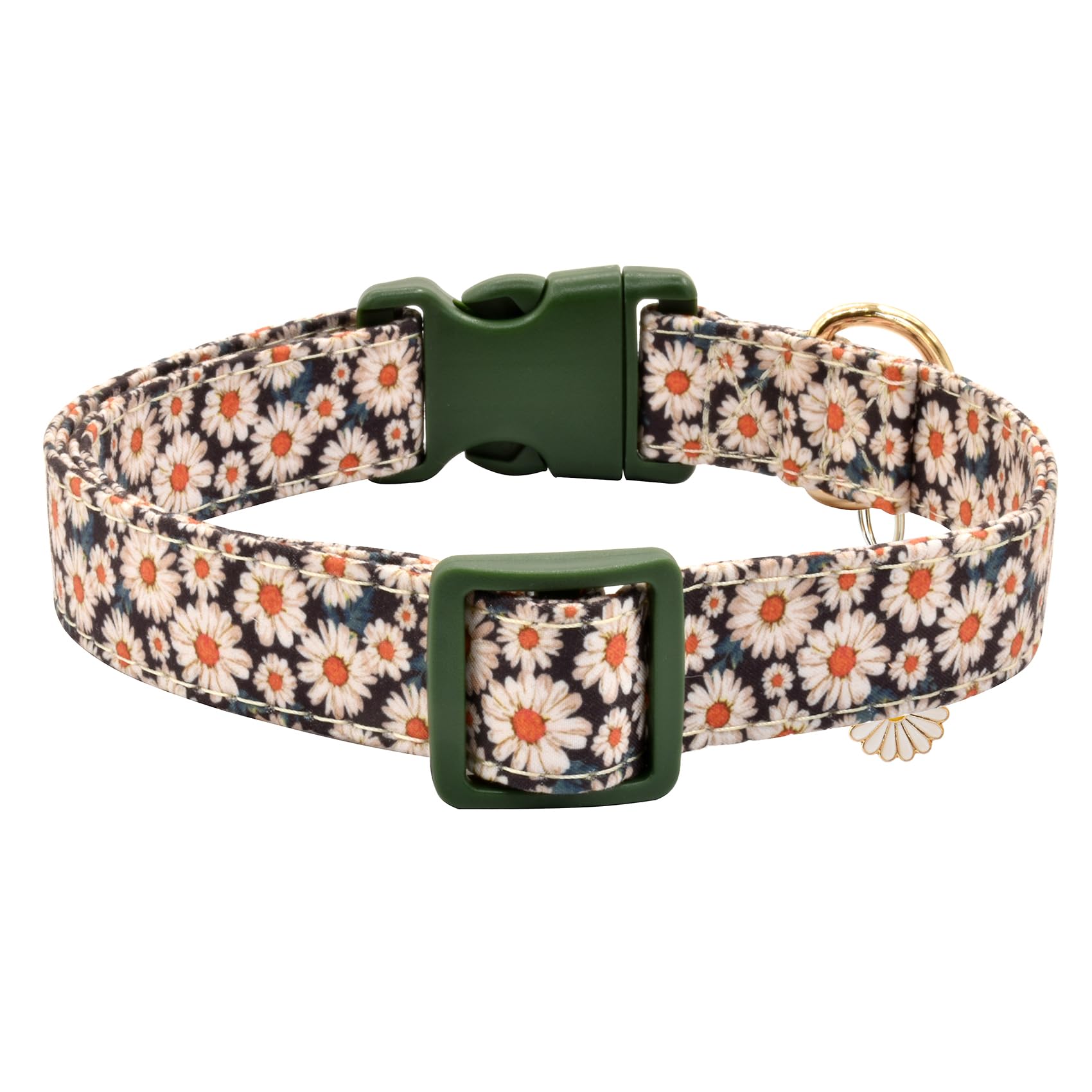Flower Patterns Dog Collar With Accessories, Soft Cotton Dog Collars For Small Medium Large Female And Male Dog(Daisy M)