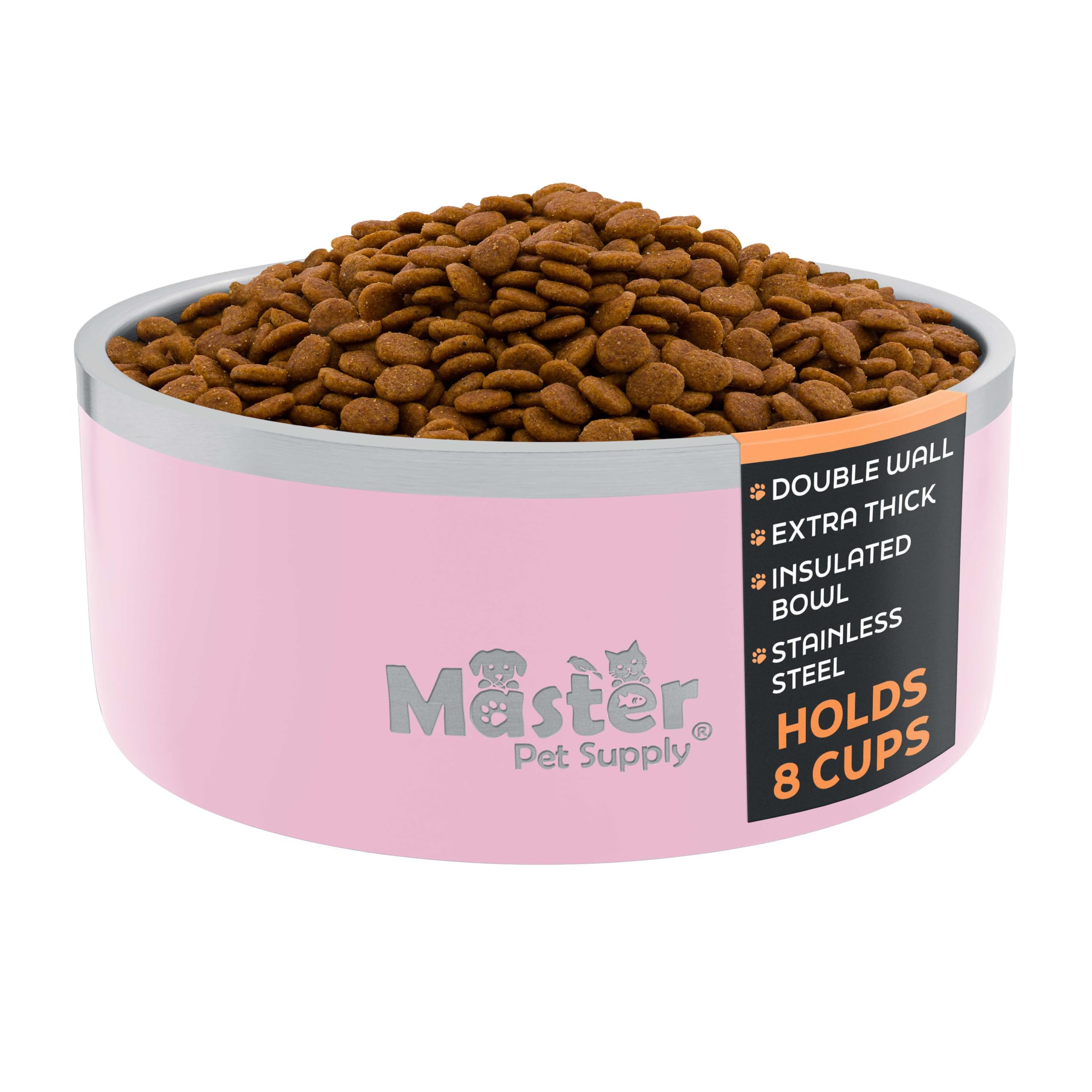 Master Pet Supply Stainless Steel Dog Bowls - 64 oz, Heavy Duty - Rose Quartz, Double Wall Extra-Thick Insulated, Non-Slip Pet W